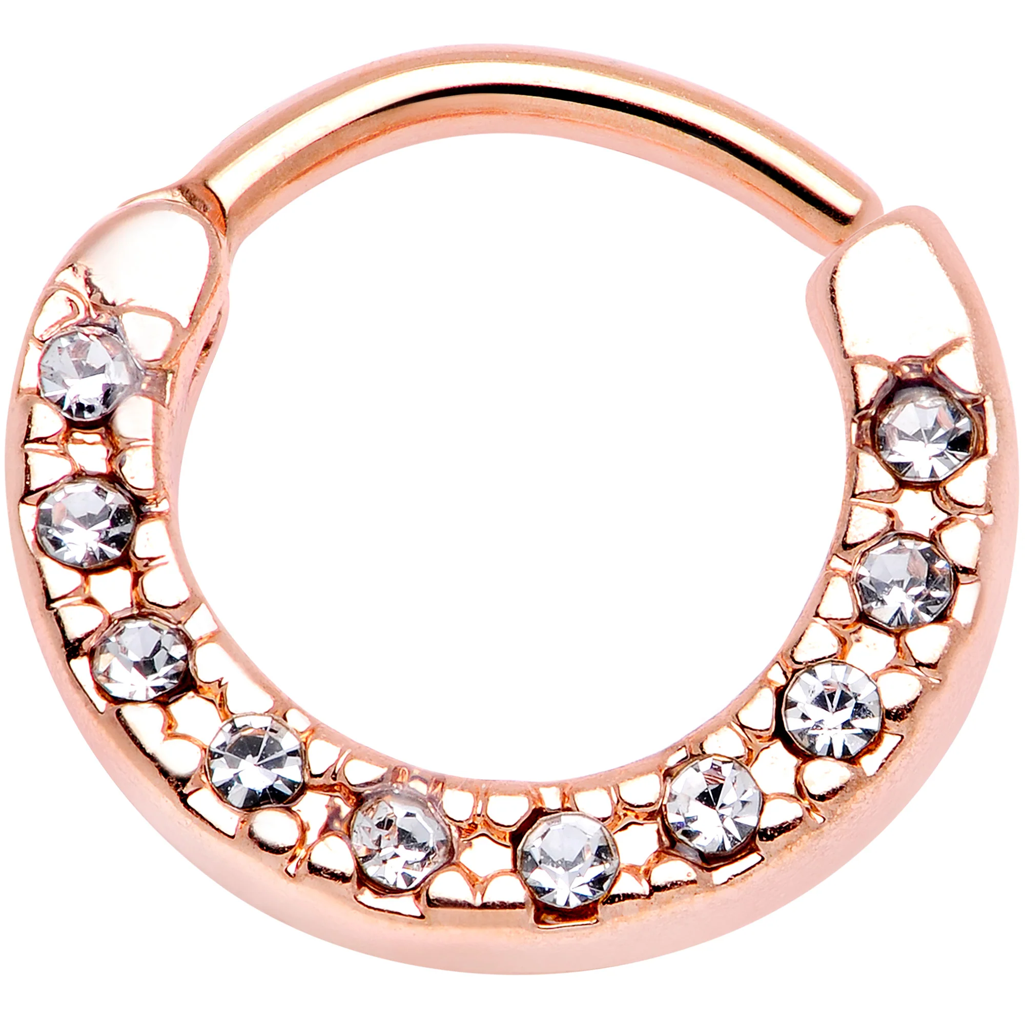 16G 5/16 Clear Gem Rose Gold Tone Paved Cartilage Clicker