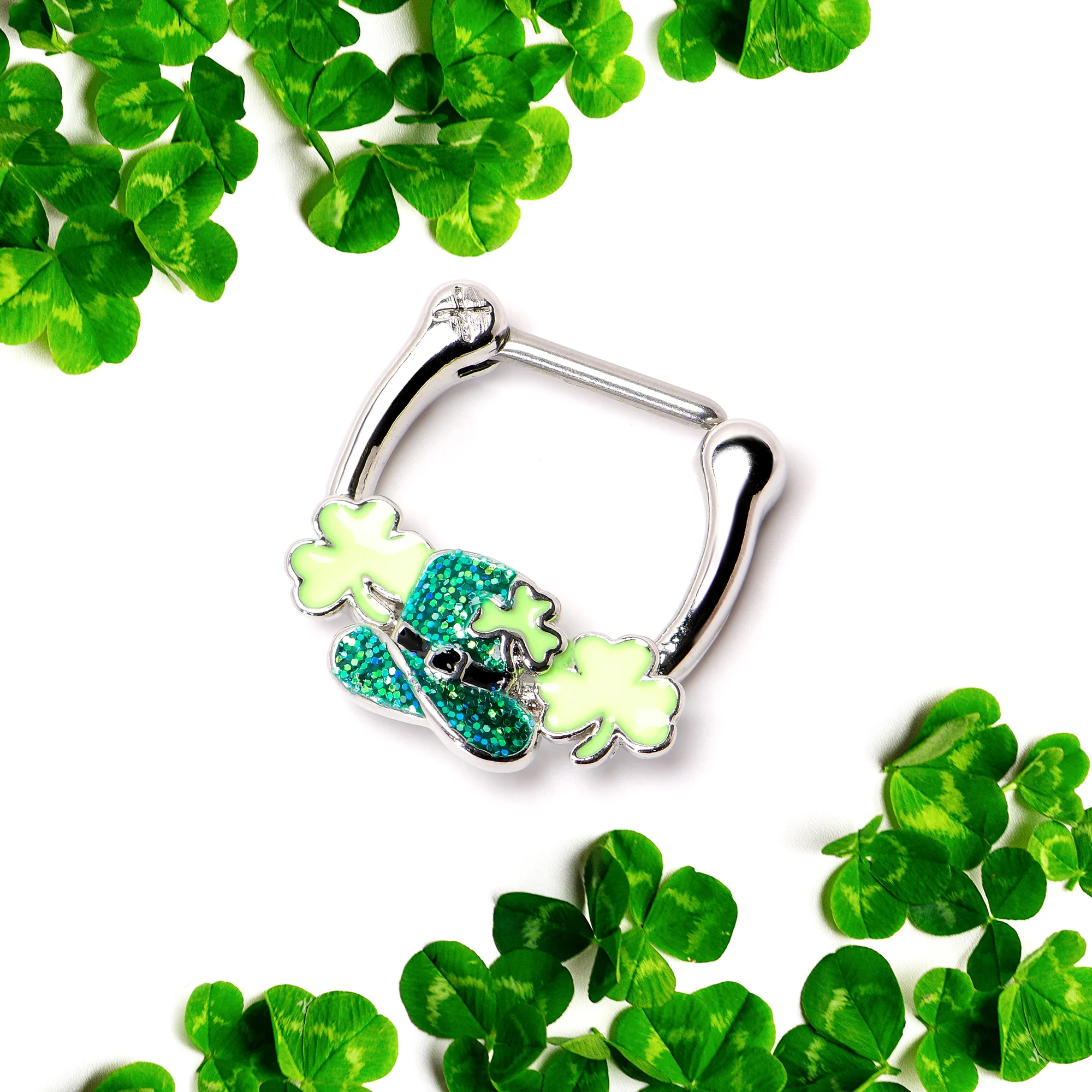16G 5/16 Glitter Top Hat Shamrock St Patricks Cartilage Clicker - Image 4