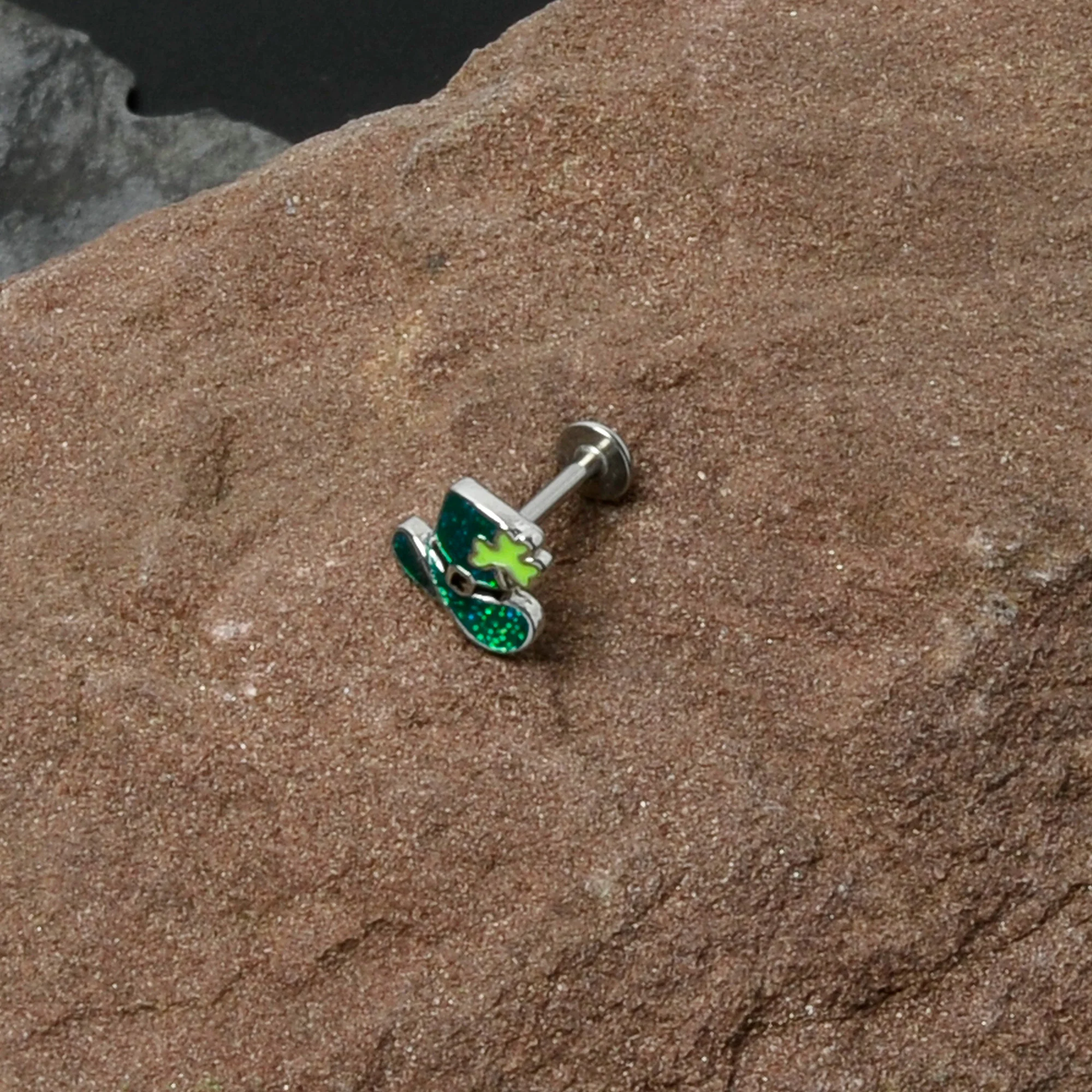 16G 5/16 Glitter Top Hat Shamrock St Patricks Labret Monroe Tragus - Image 7