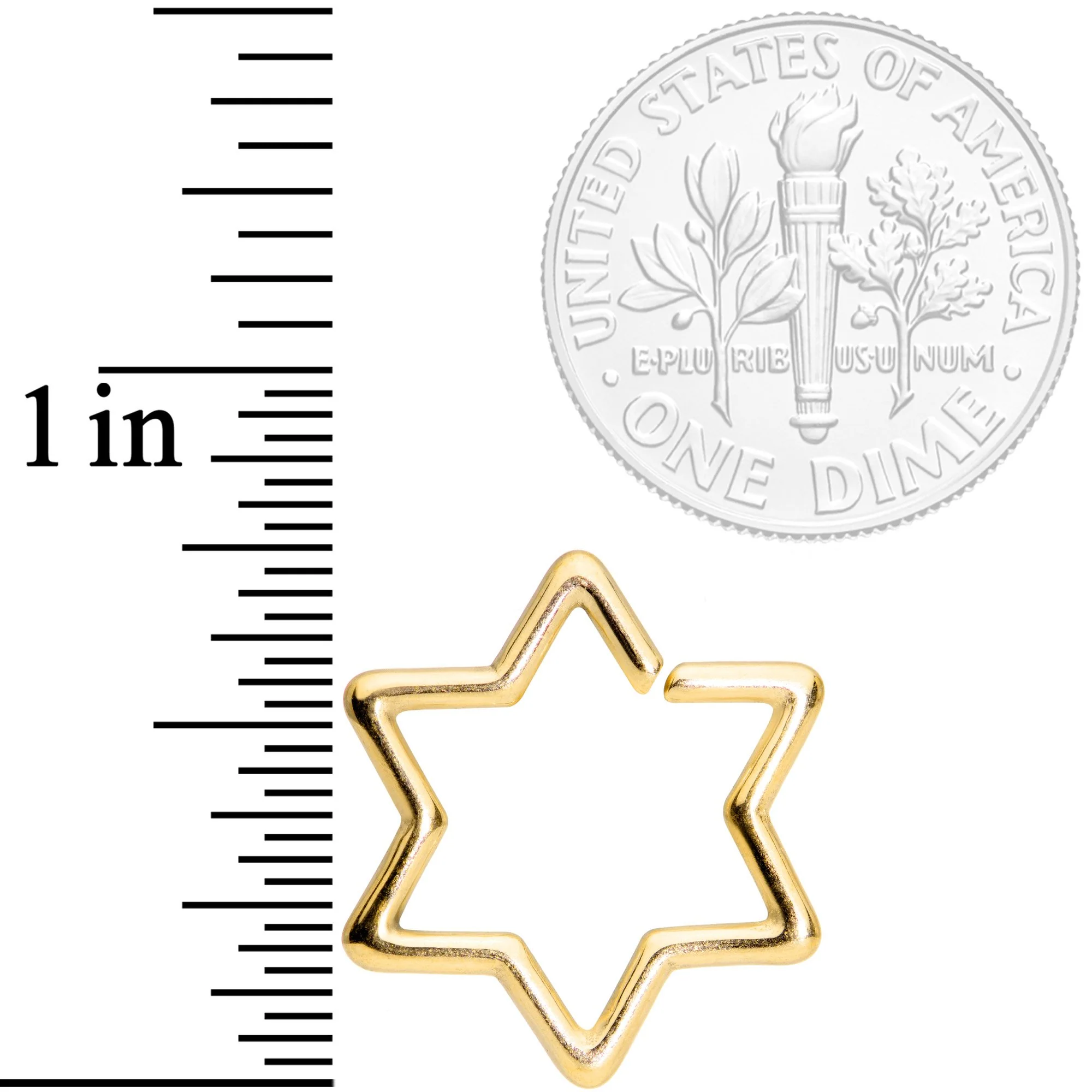16G 5/16 Gold Tone Star of David Hexagram Closure Ring - Image 2