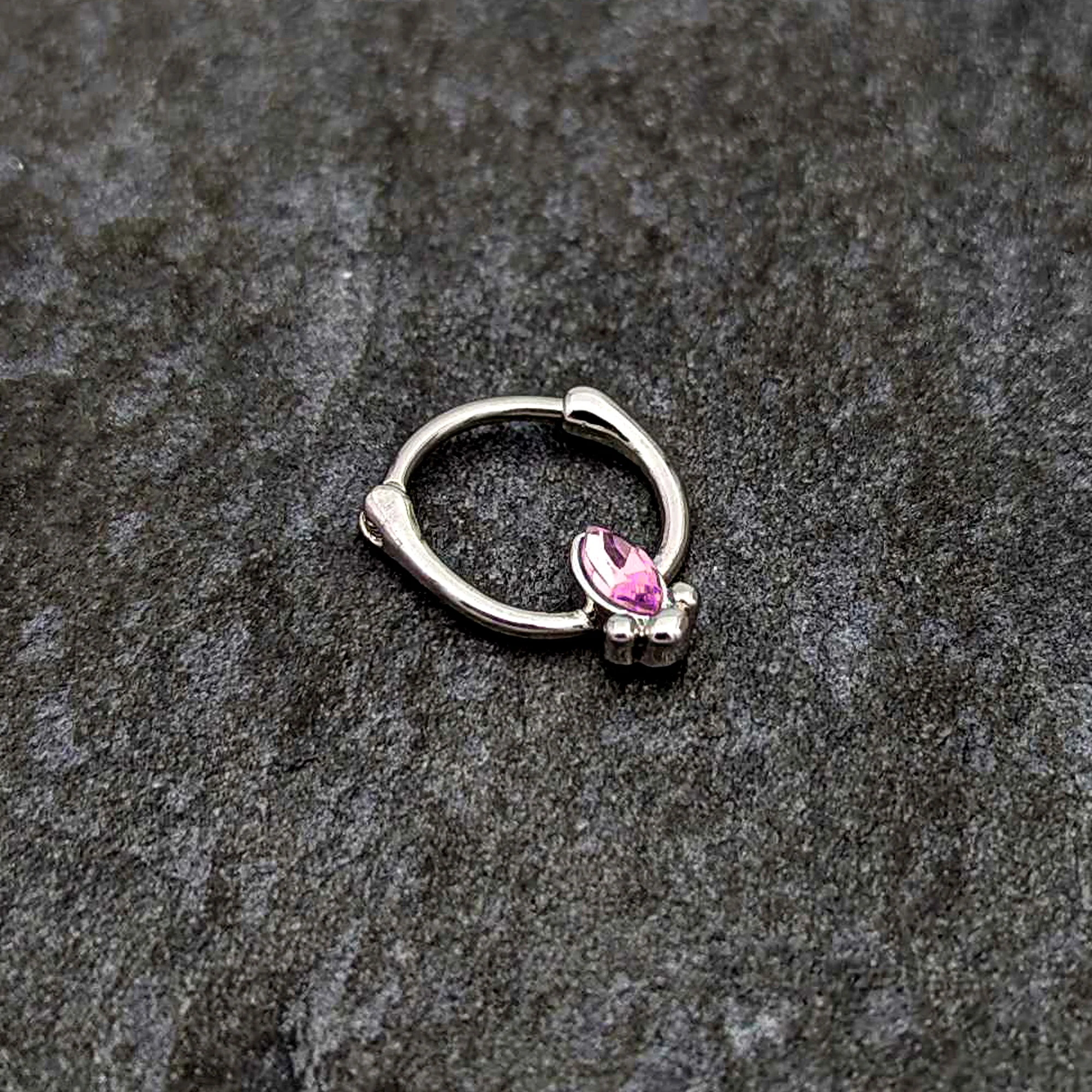 16G 5/16 Pink Gem Deco Oval Cartilage Clicker - Image 4