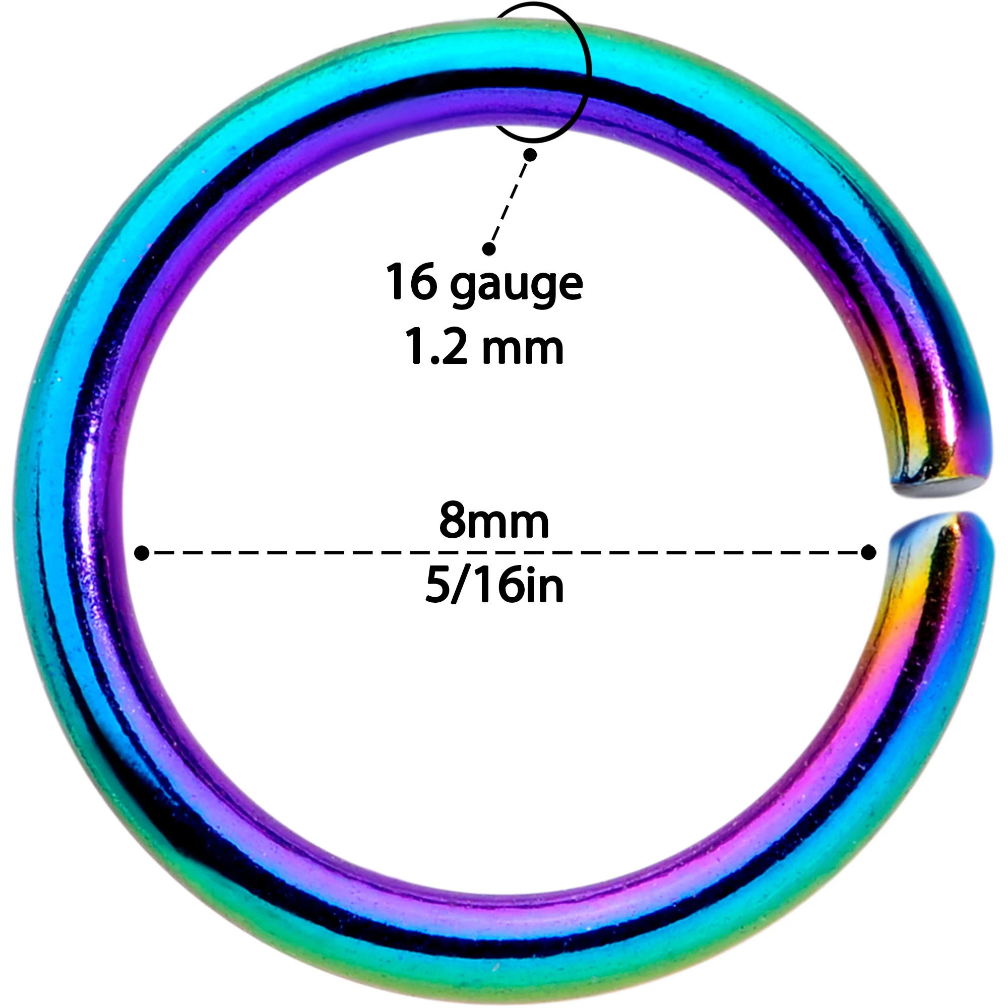 16G 5/16 Rainbow Anodized Seamless Cartilage Ring Set of 12 - Image 4
