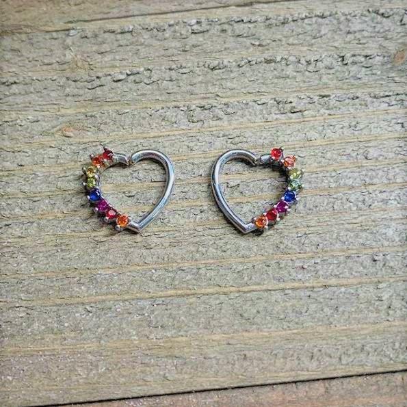 16G 5/16 Rainbow Gem Pride Heart Left Ear Closure Ring - Image 2