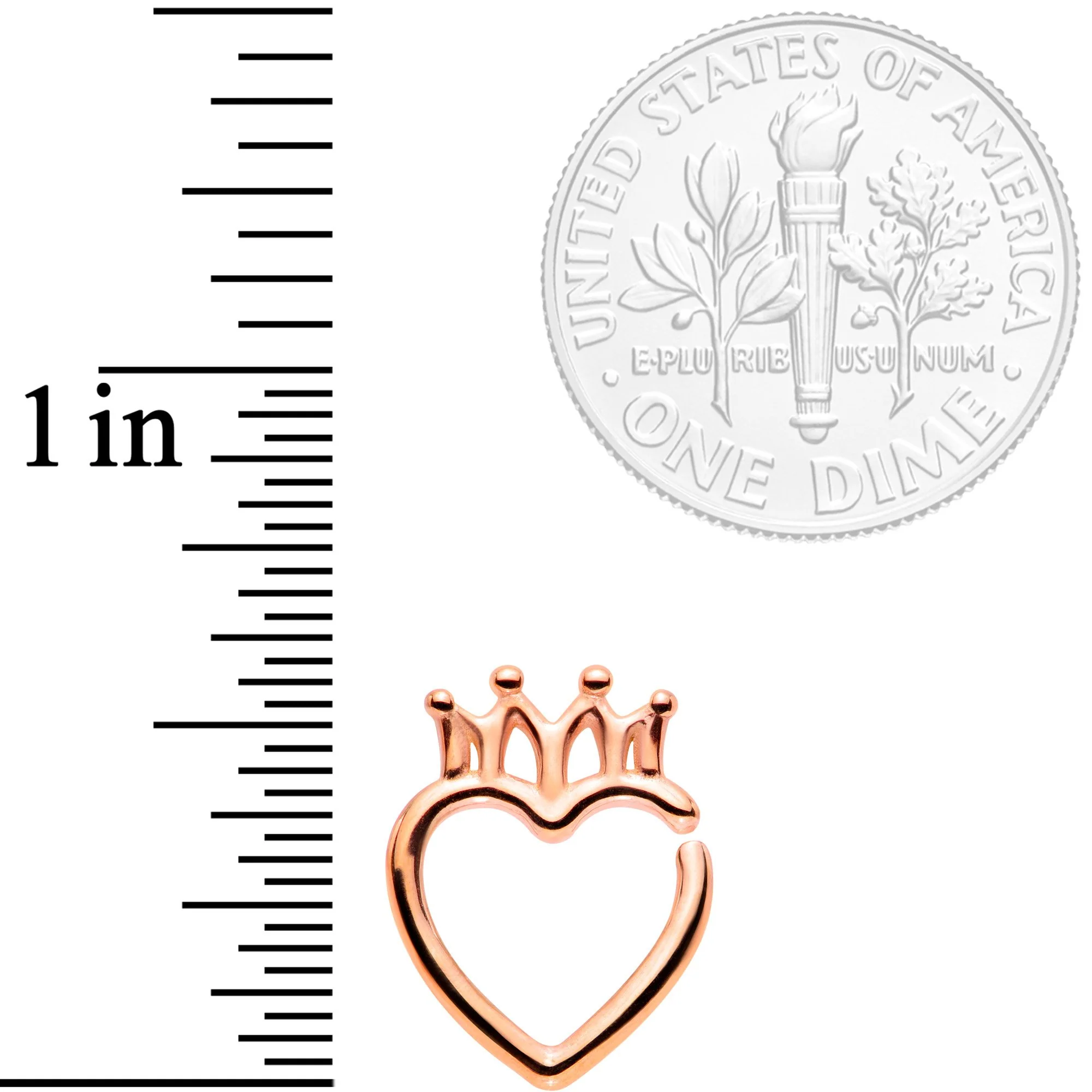 16G 5/16 Rose Gold Tone Royal Crown Heart Right Ear Closure Ring - Image 2