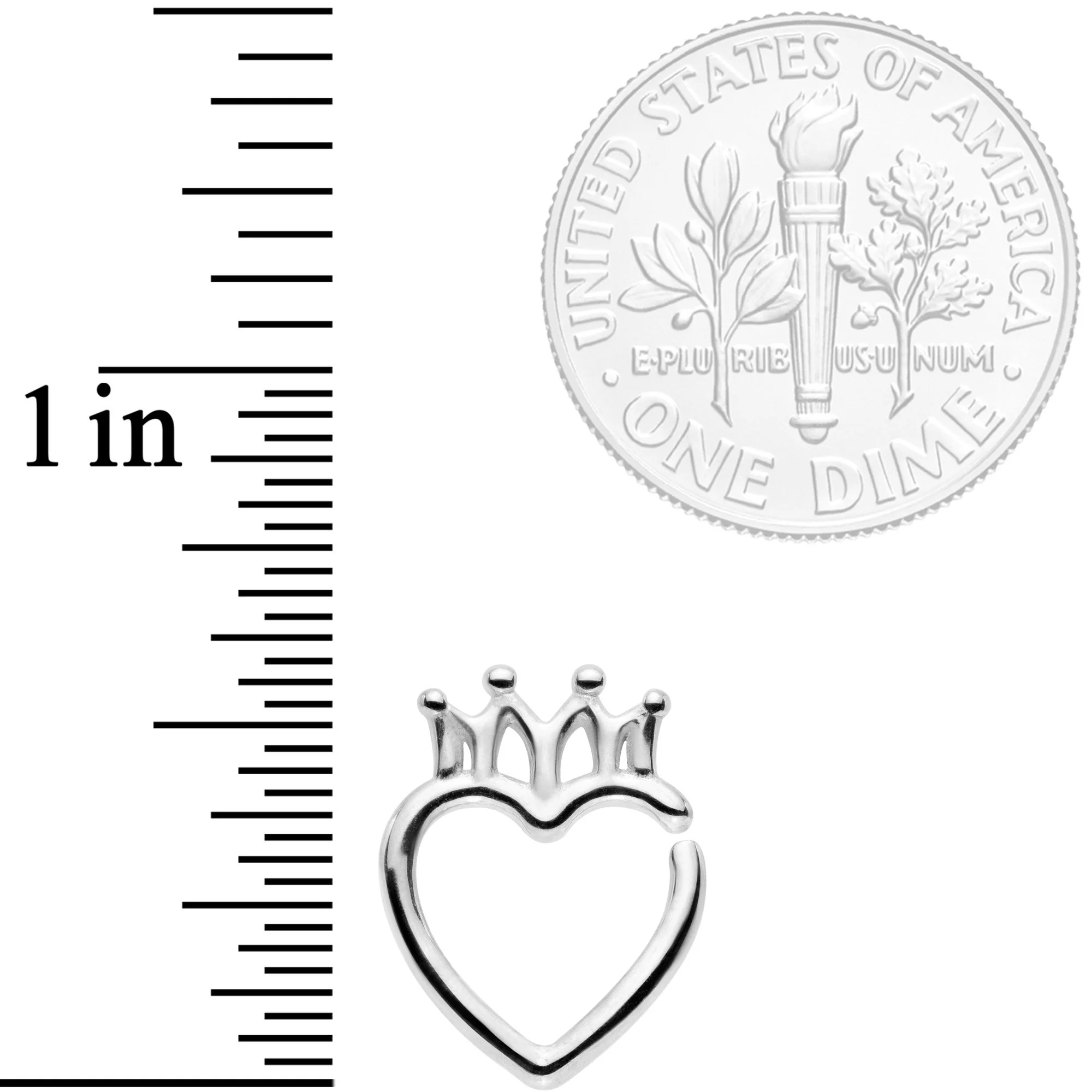 16G 5/16 Royal Crown Heart Right Ear Closure Ring - Image 2
