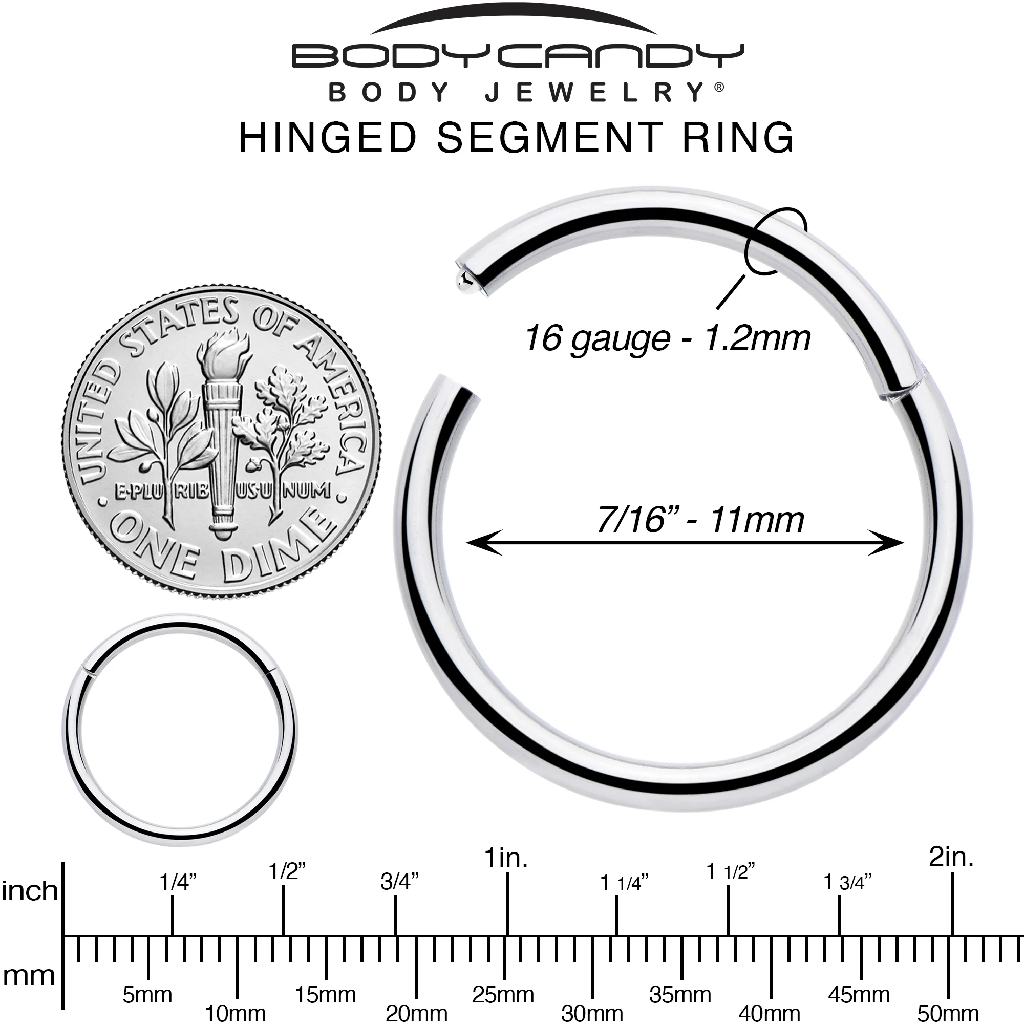 16G 7/16 316L Surgical Steel Precision Hinged Segment Hoop - Image 6