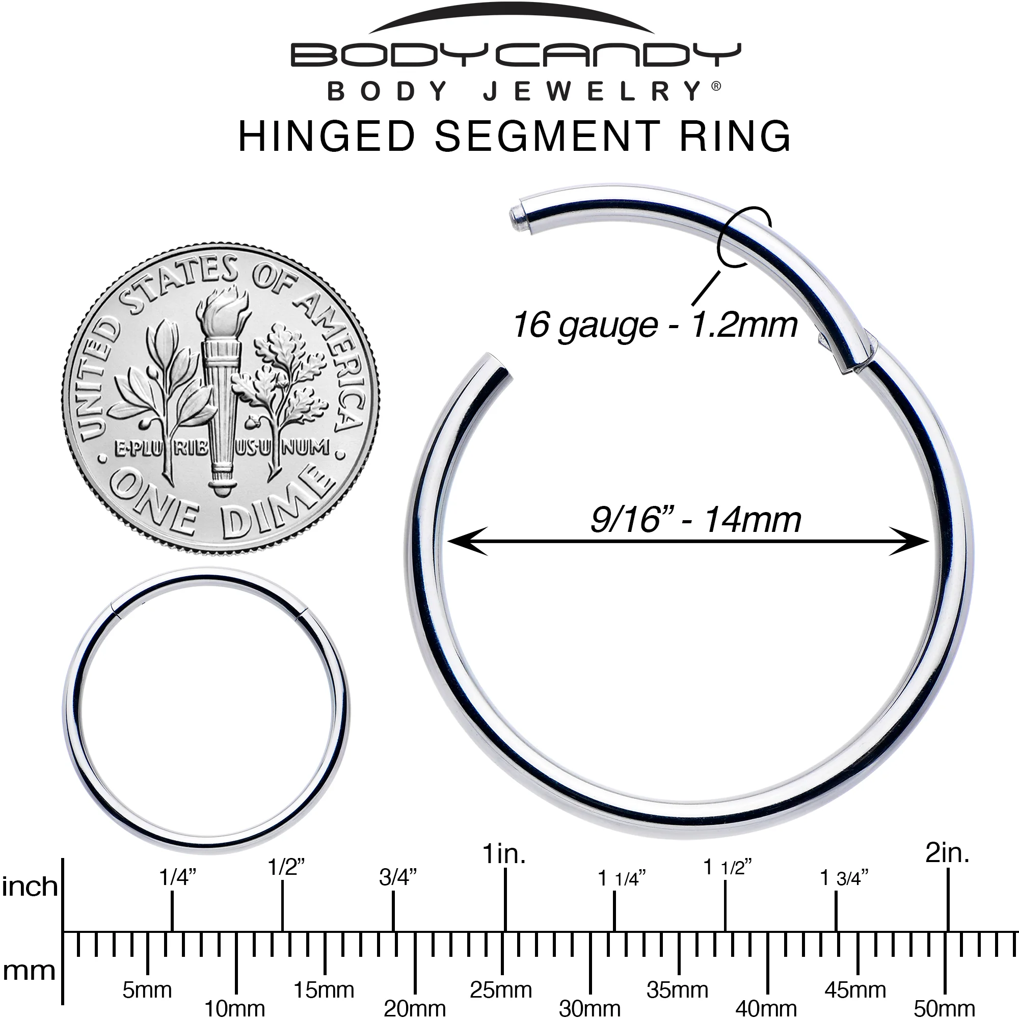16G 9/16 316L Surgical Steel Precision Hinged Segment Hoop - Image 6