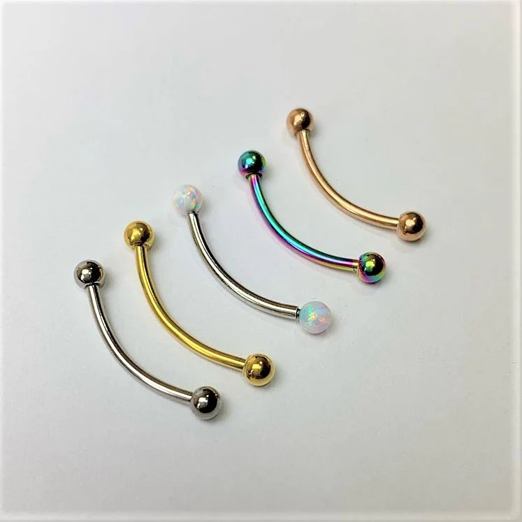 16G 9/16 3mm White Synthetic Opal Curved Barbell - Image 2