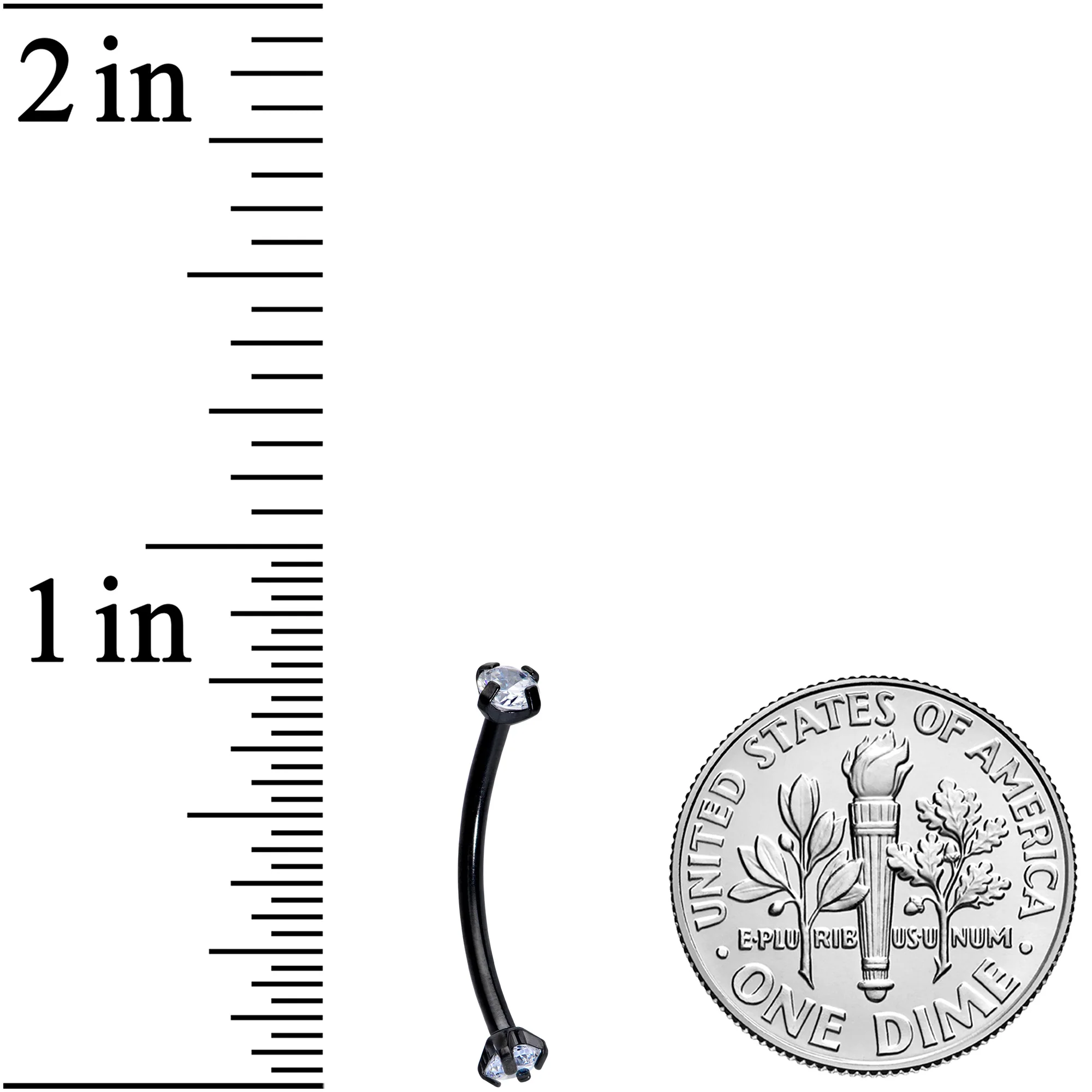 16G 9/16 Clear CZ Gem End Black Curved Barbell - Image 3