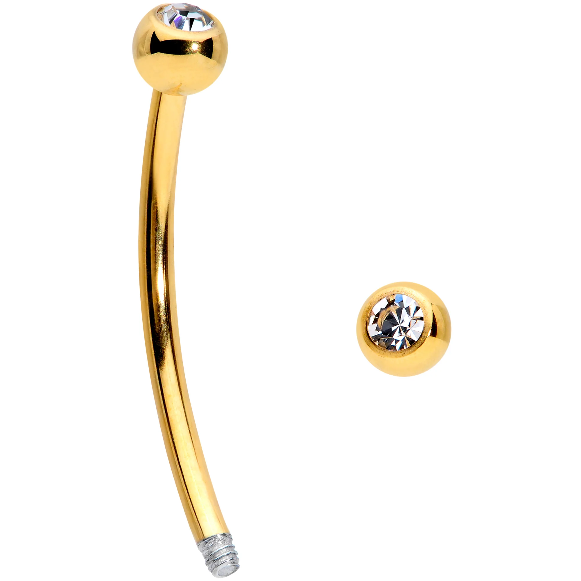 16G 9/16 Color Gem Ball End Gold Tone Curved Barbell - Image 2
