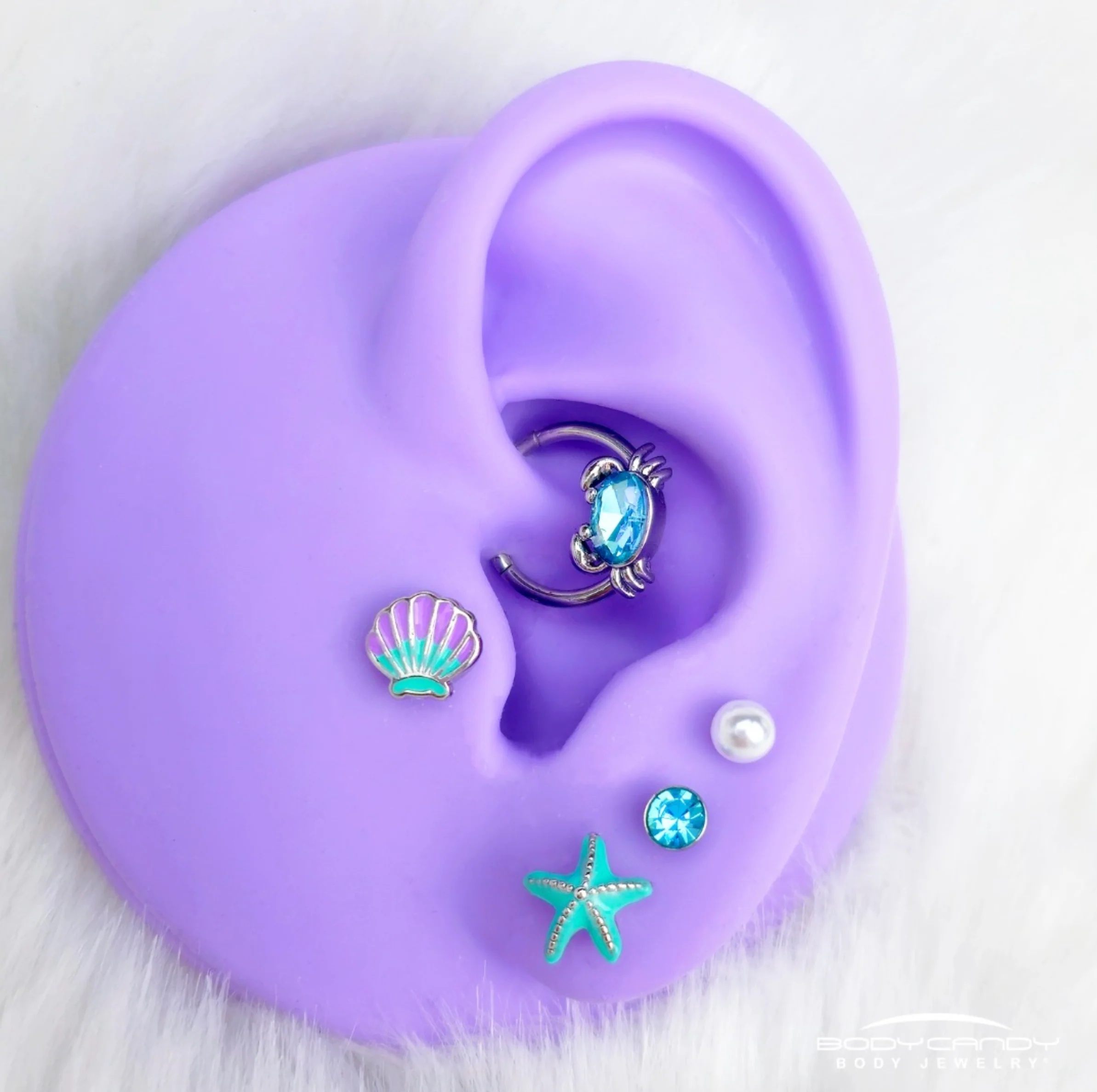 16G Blue Gem Nautical Labret Segment Ring Ear Curation Set of 5 - Image 2