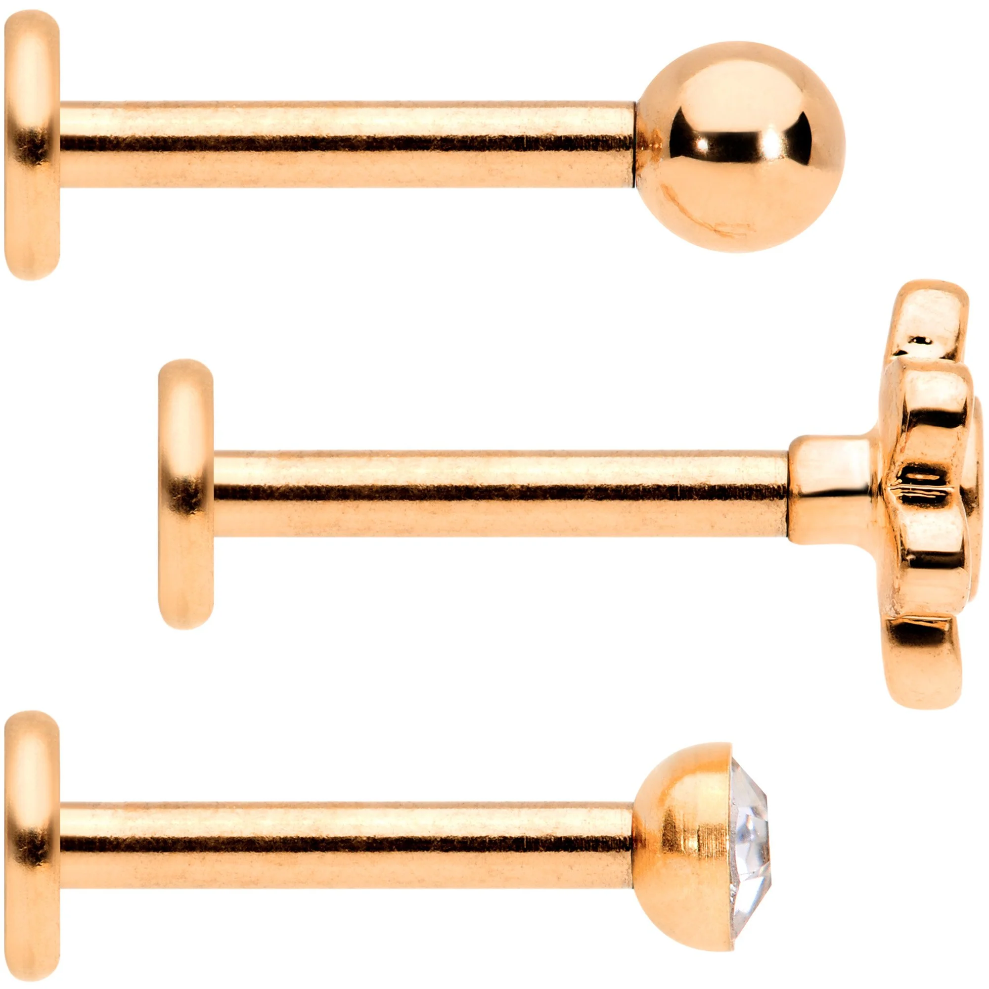16G Clear Gem Rose Gold Tone Internally Threaded Rose Labret Set - Image 2