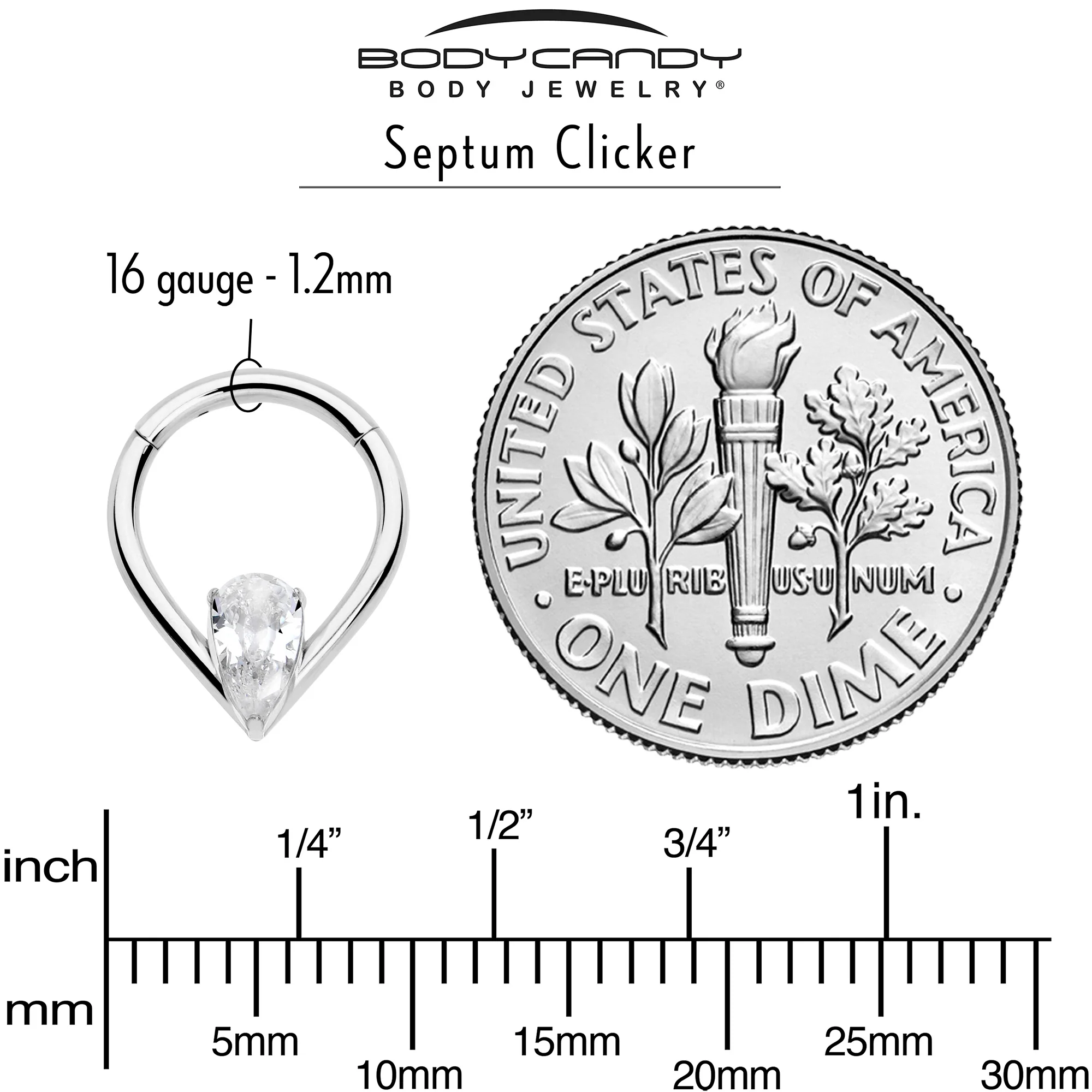 16G CZ Stainless Steel Hinged Segment Ring with Gem Teardrop - Image 4