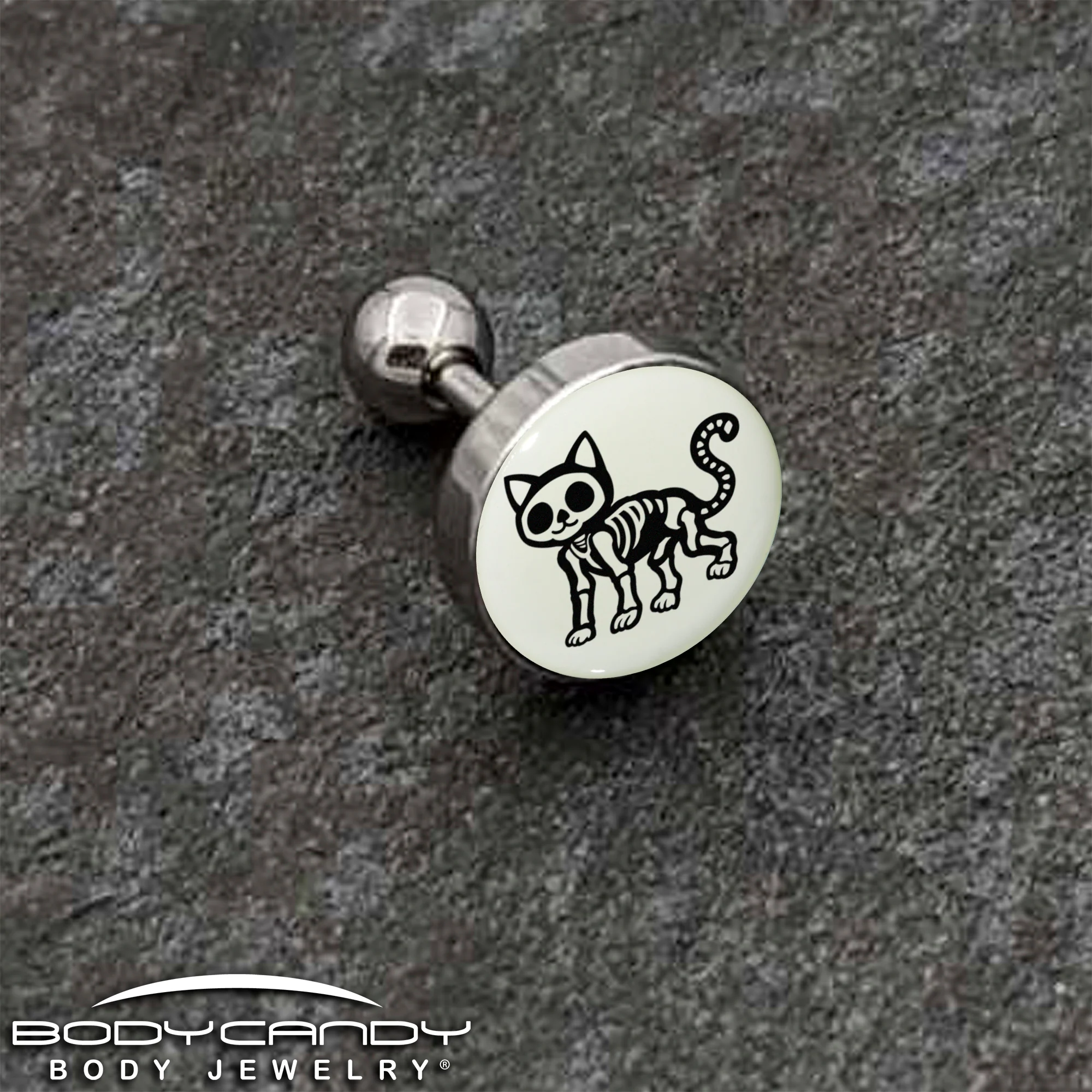 16G 1/4 Glow in the Dark Skeleton Kitty Cat Tragus Cartilage Earring by Onyx O - Image 5