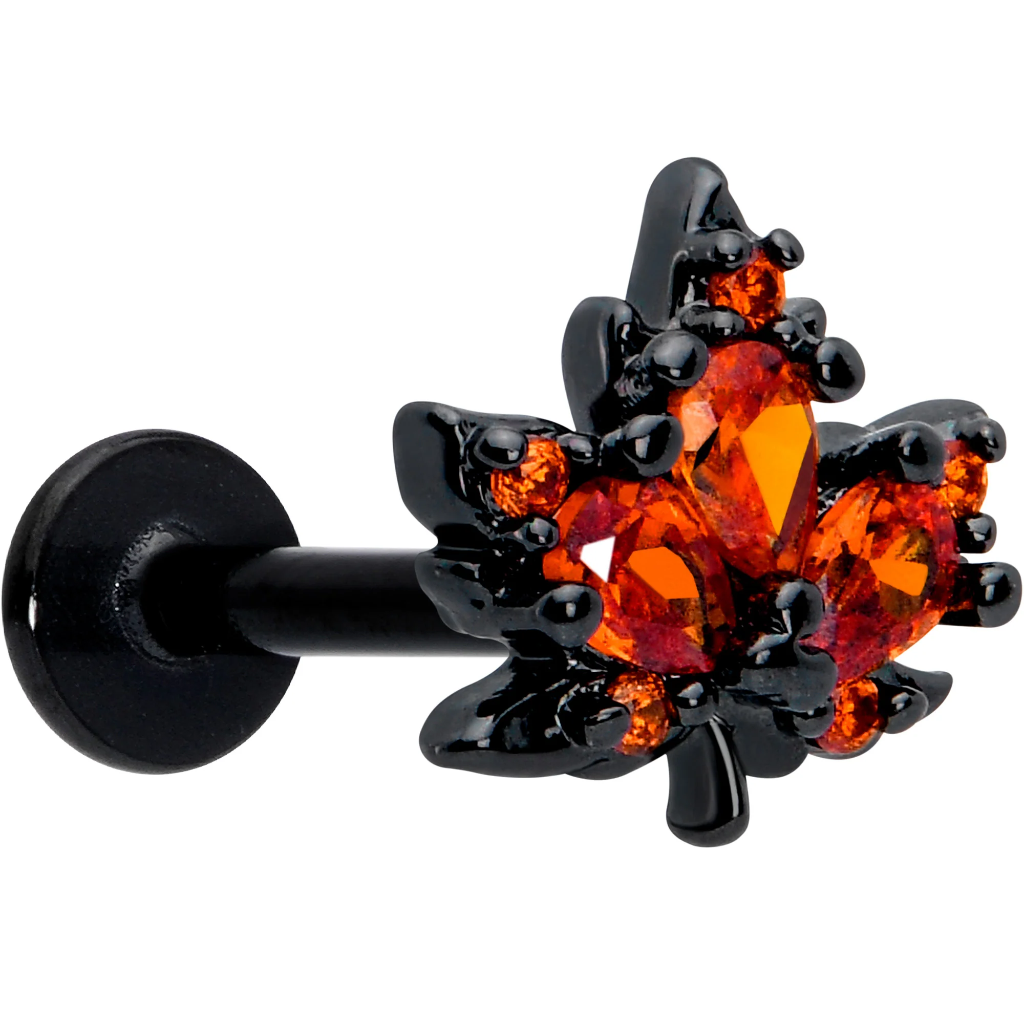 16G Orange CZ Gem Black Autumn Leaf Flat Back Earring - Image 5