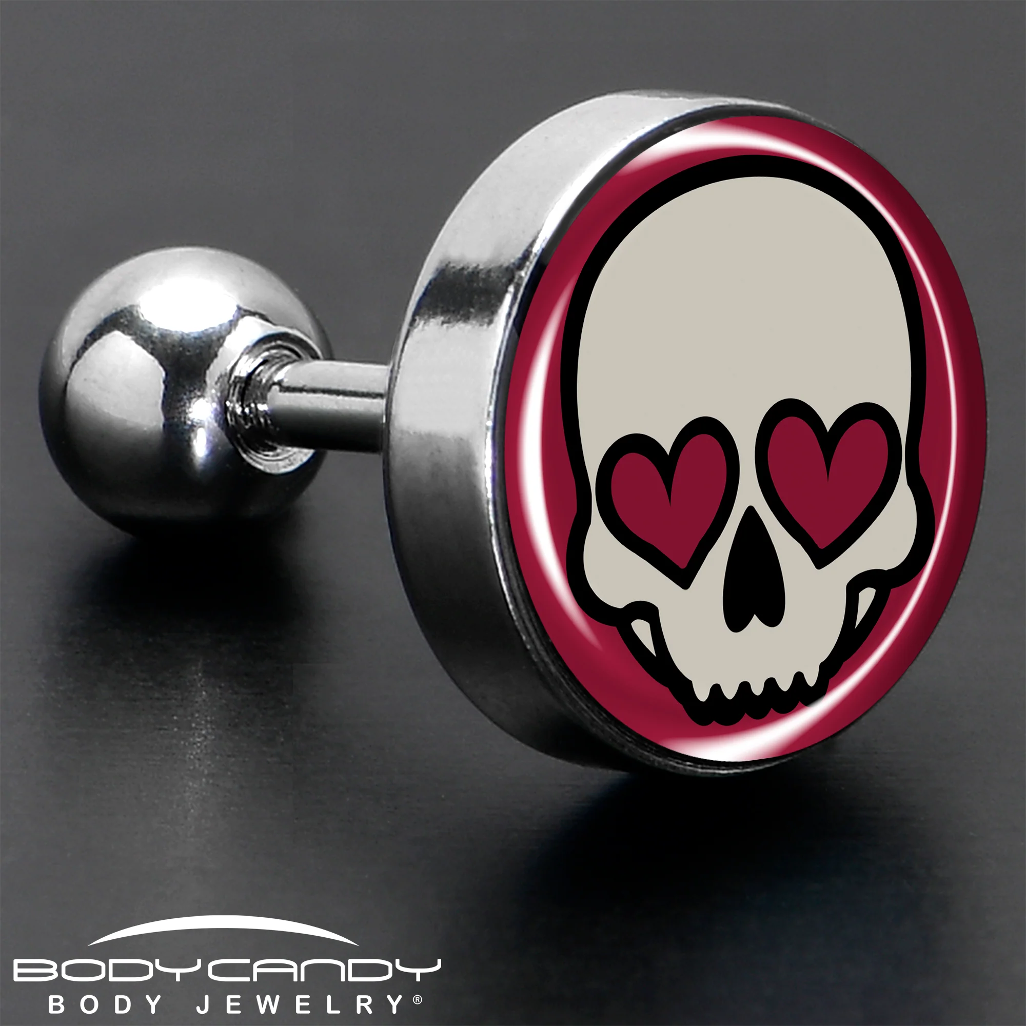 16G Valentine Heart Skull Tragus Cartilage Earring - Image 7