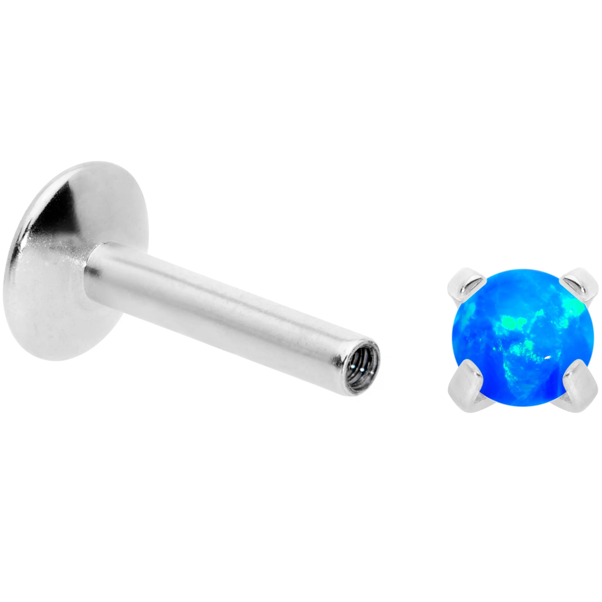 16G 1/4 3mm Blue Syn Opal G23 Titanium Internal Thread Labret - Image 3