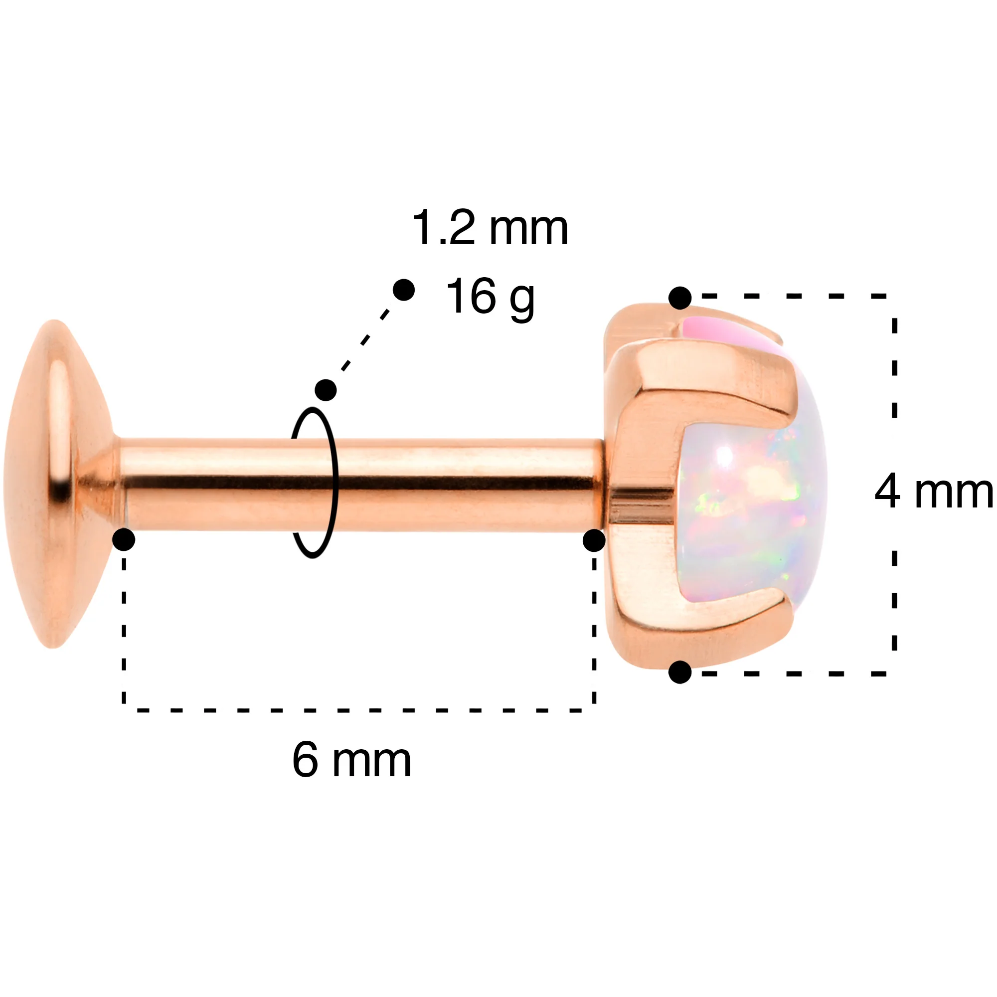 16G 1/4 4mm Syn Opal Rose Gold G23 Titanium Internal Thread Labret - Image 5