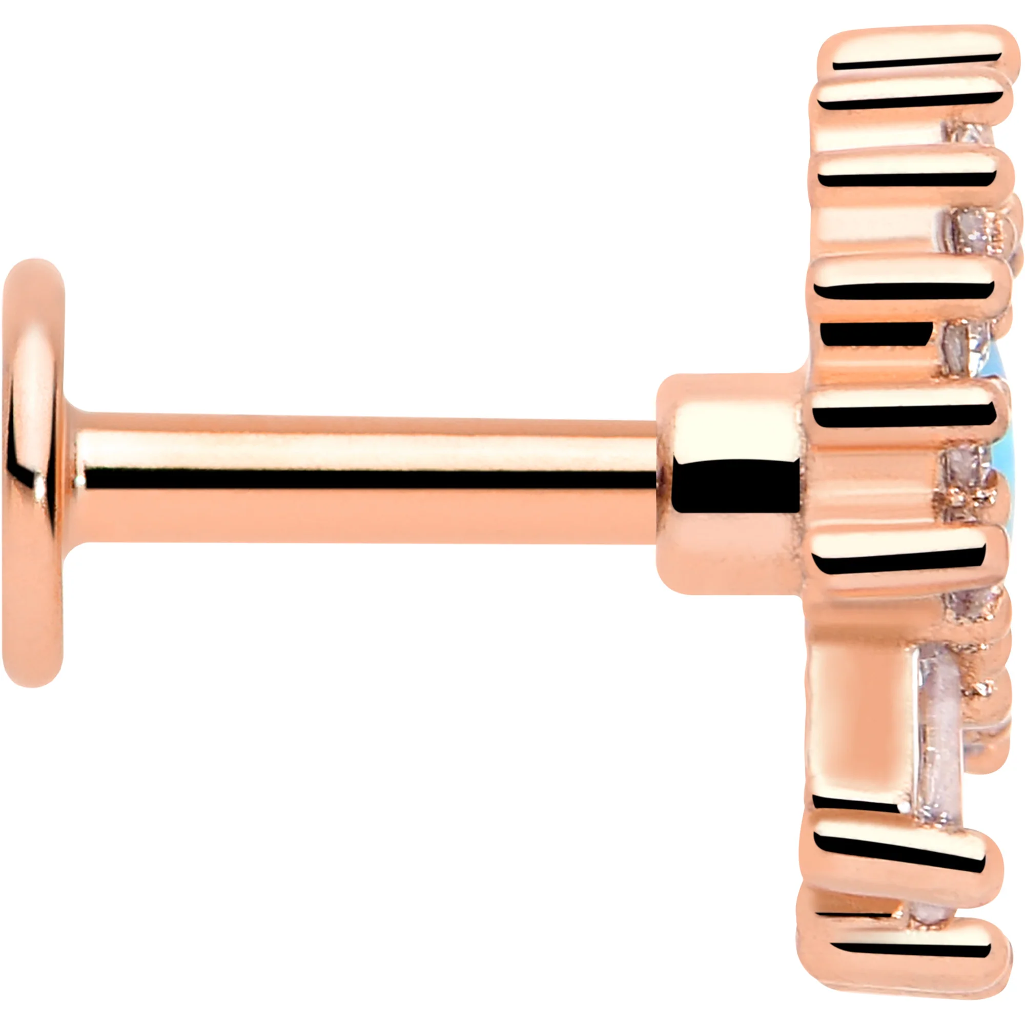 16G 1/4 Blue Synthetic Opal Rose Gold Tone Swank Cartilage Labret - Image 4