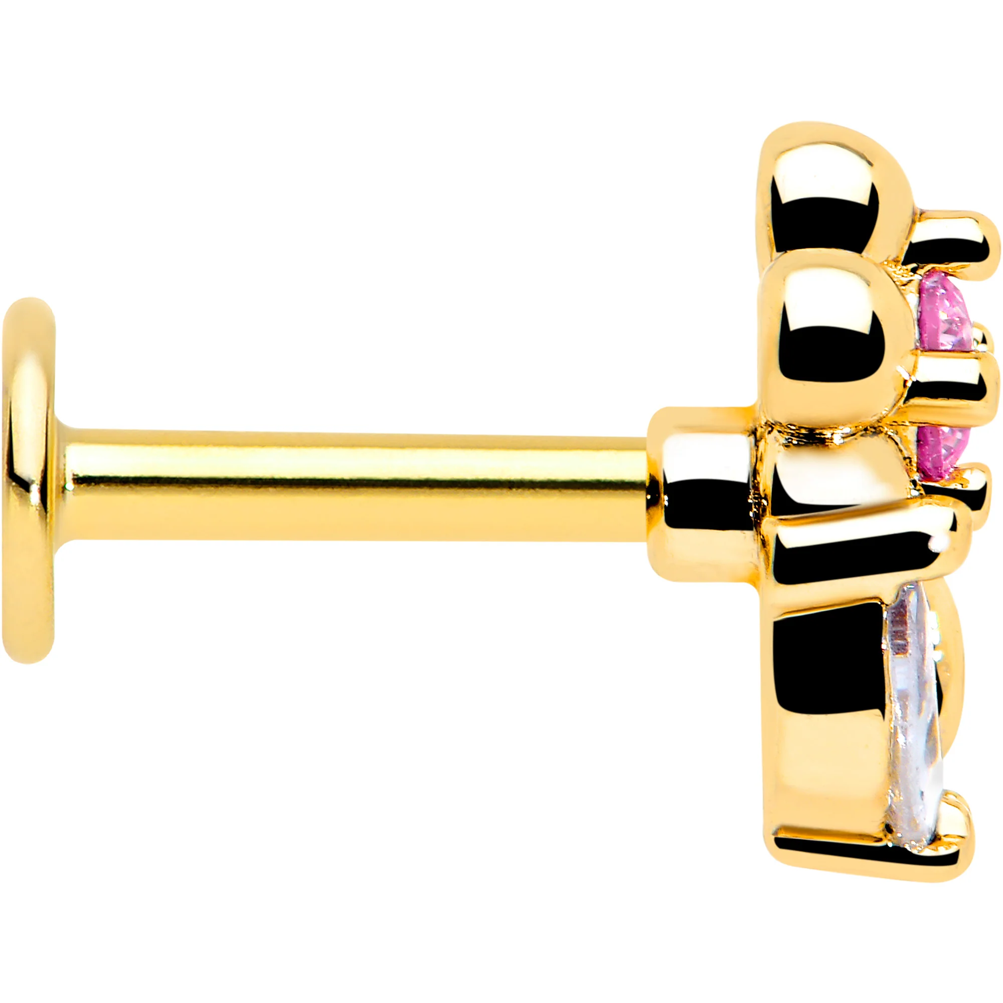 16G 1/4 Pink Clear CZ Gem Gold Tone Bead Flower Cartilage Labret - Image 4
