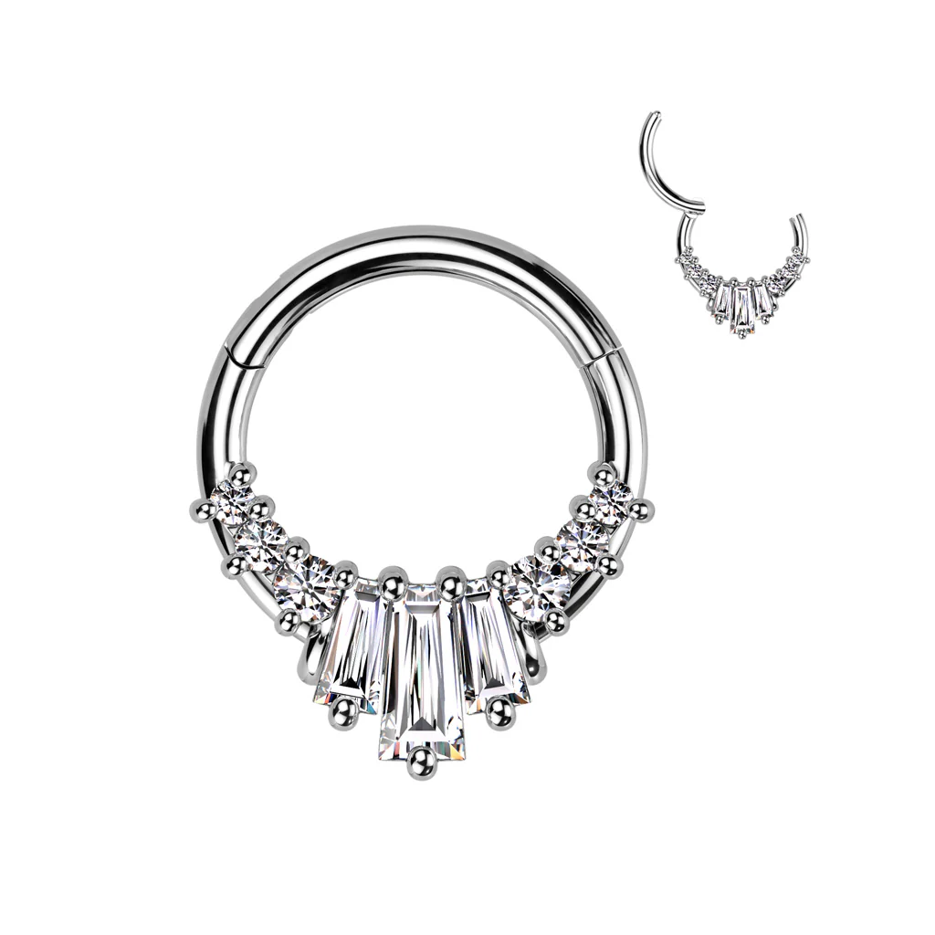 16G 3/8 Clear CZ Gem Opulent Glam Fan Hinged Segment Ring
