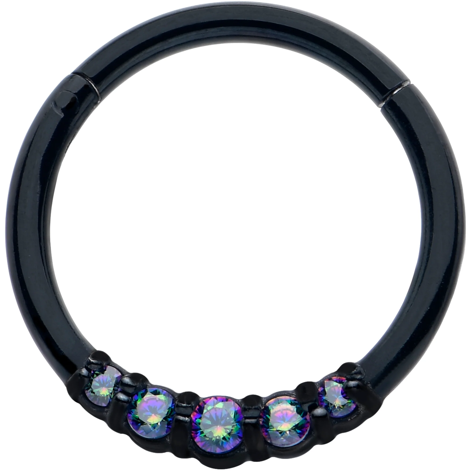16G 3/8 Vitrail CZ Gem Black Five Forward Facing Hinged Segment Ring