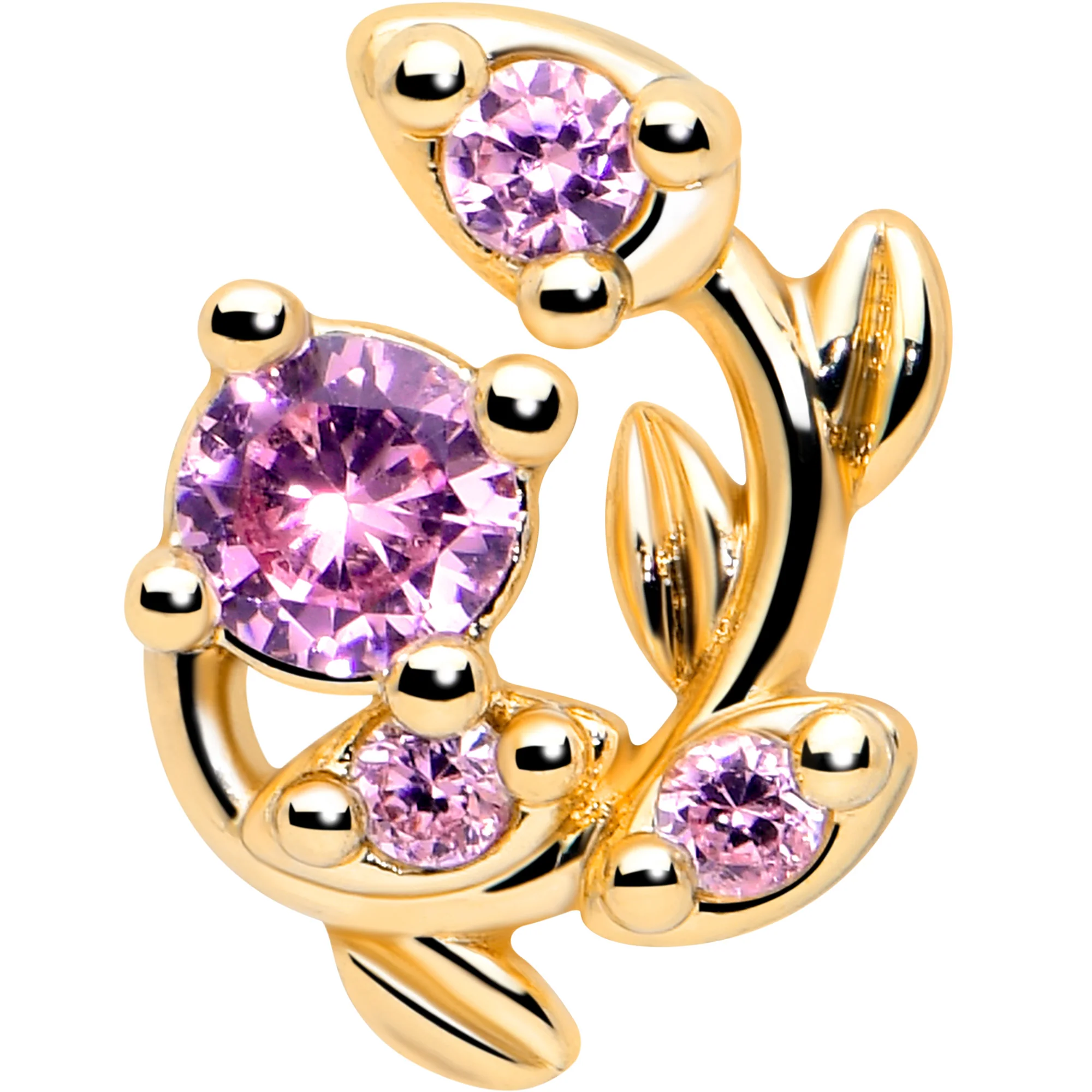 16G 5/16 Pink Gem Gold Tone Twining Vine Labret Monroe Tragus - Image 3