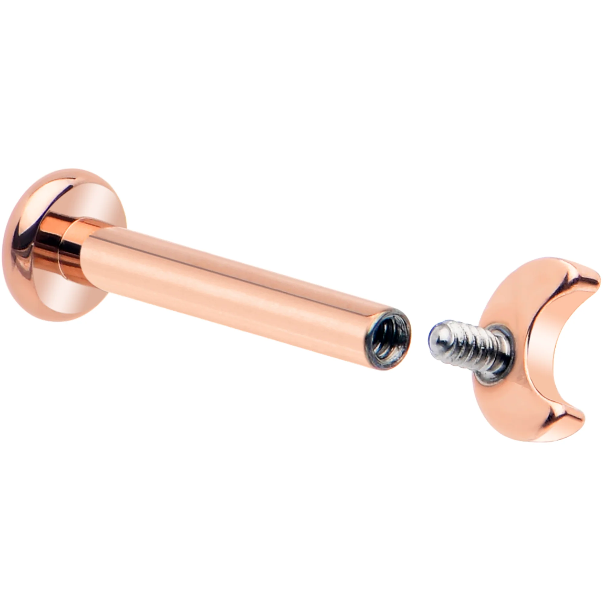 16G 5/16 Rose Gold PVD Implant Titanium Crescent Moon Internally Threaded Labret - Image 5