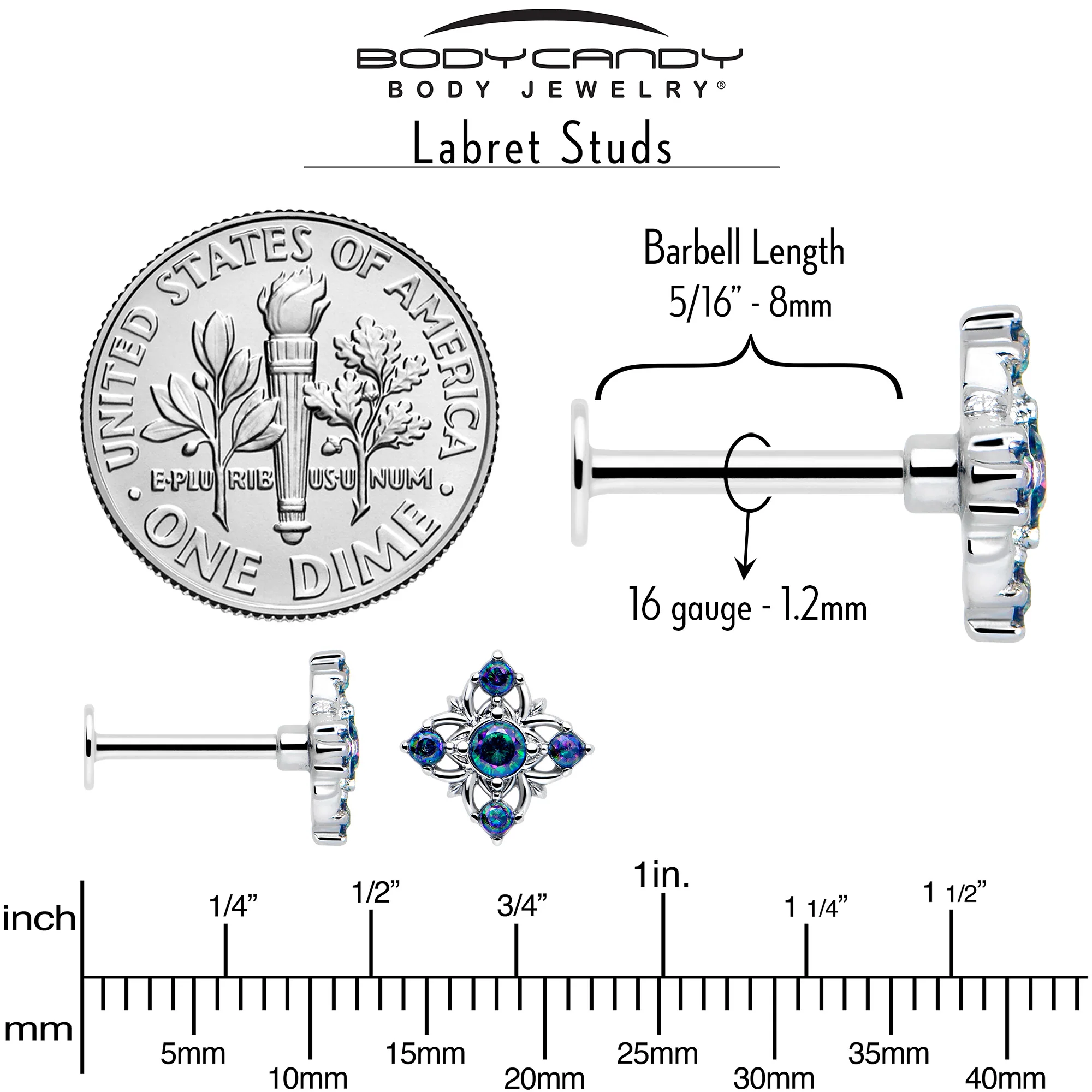 16G 5/16 Vitrail CZ Gem Beauty Cross Labret Monroe Tragus - Image 5