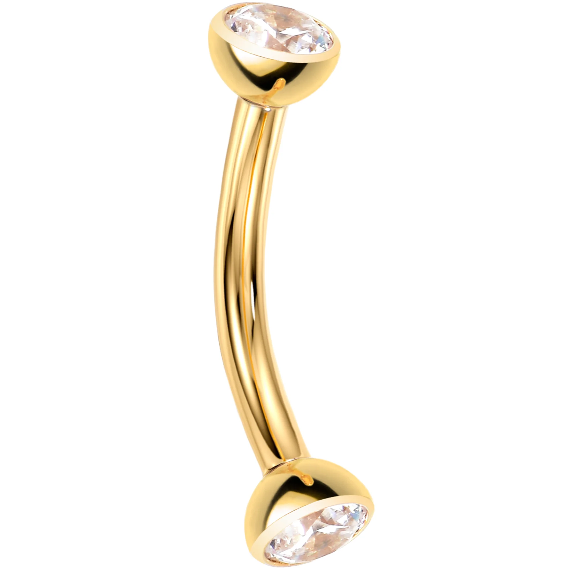 16G Clear CZ Gem Gold Tone Implant Titanium Threadless Curved Eyebrow Ring
