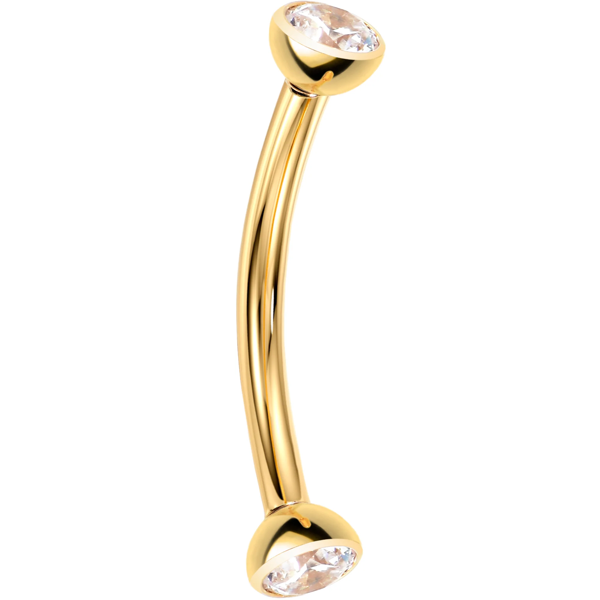 16G Clear CZ Gem Gold Tone Implant Titanium Threadless Curved Eyebrow Ring - Image 9