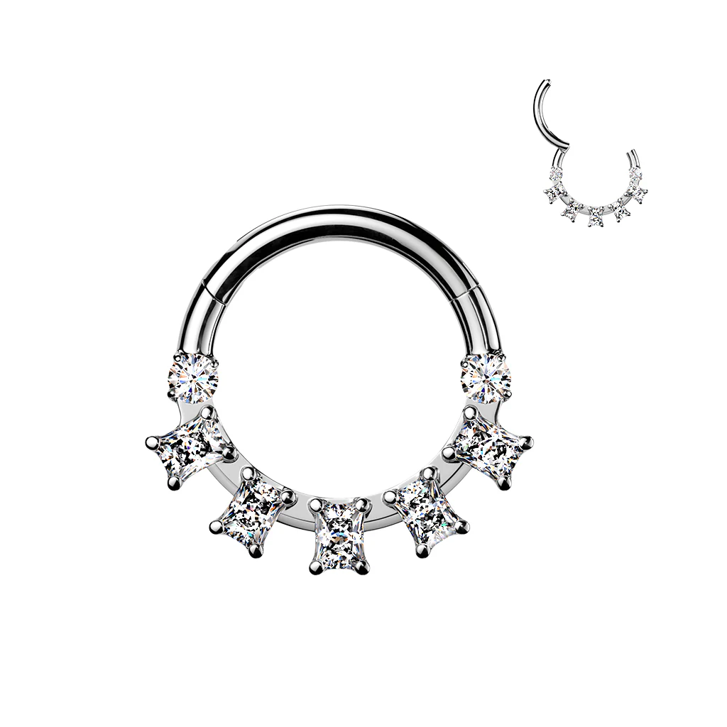 16G Forward Facing CZ Dramatic Glam Implant Grade Titanium Hinged Segment Ring - Image 2