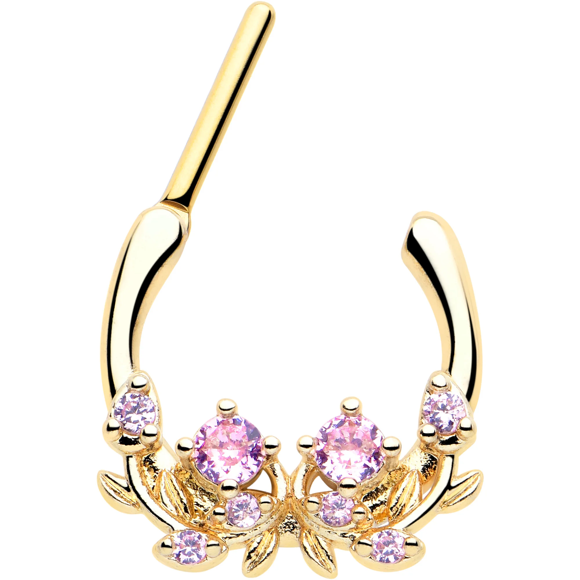 16G Pink Gem Floral Paradise Gold Tone Cartilage Clicker - Image 2
