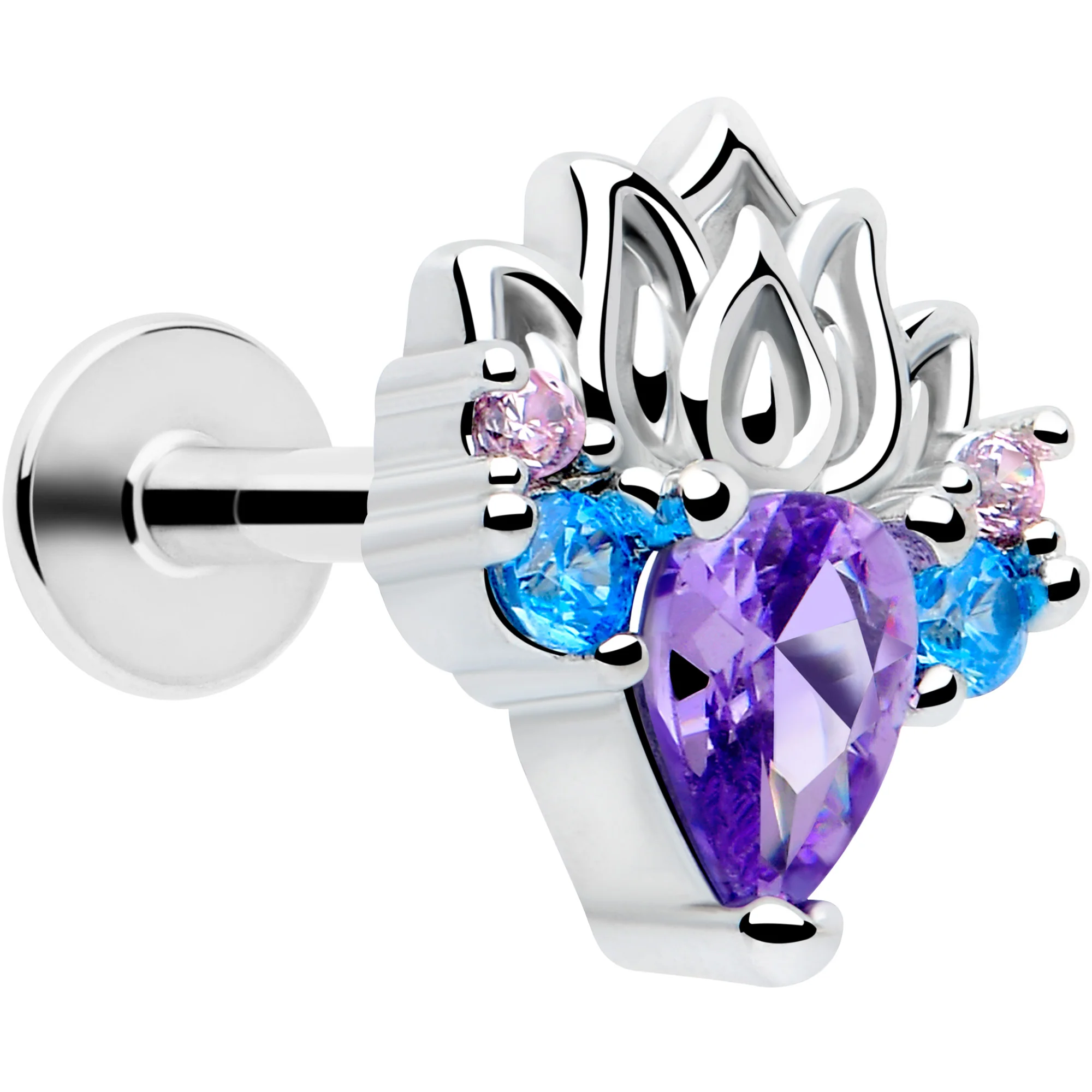 16G Purple CZ Fire Lotus Flat Back Cartilage Tragus Labret - Image 7