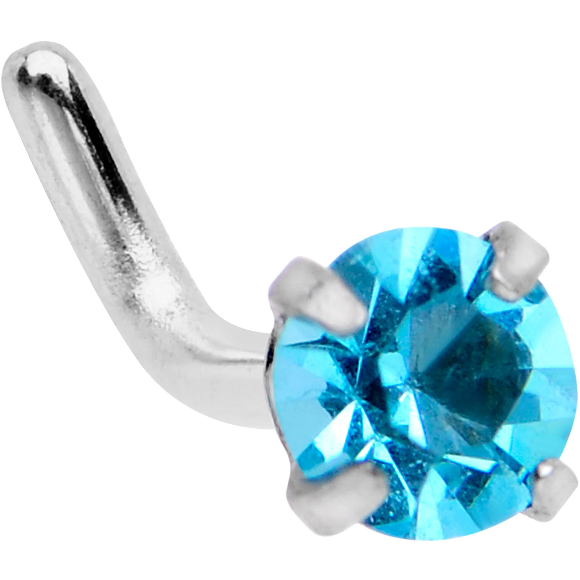 18G 1/4 Aqua 3mm CZ Gem Steel L-Shape Nose Ring - Image 2