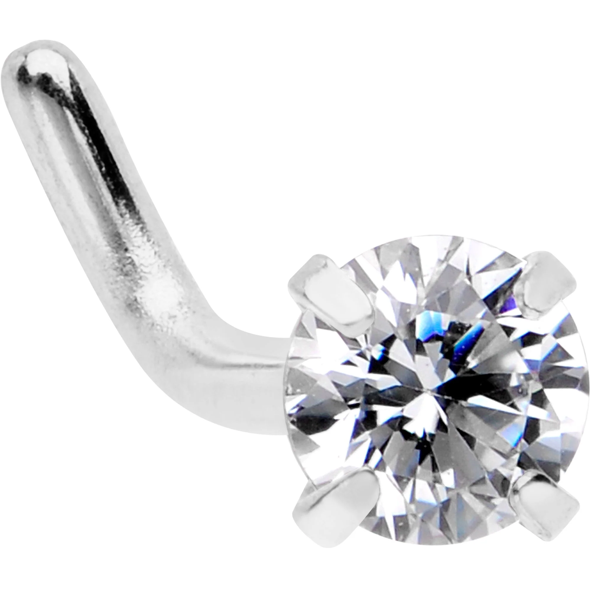 18G 1/4 Clear 3mm CZ Gem Steel L-Shape Nose Ring - Image 2