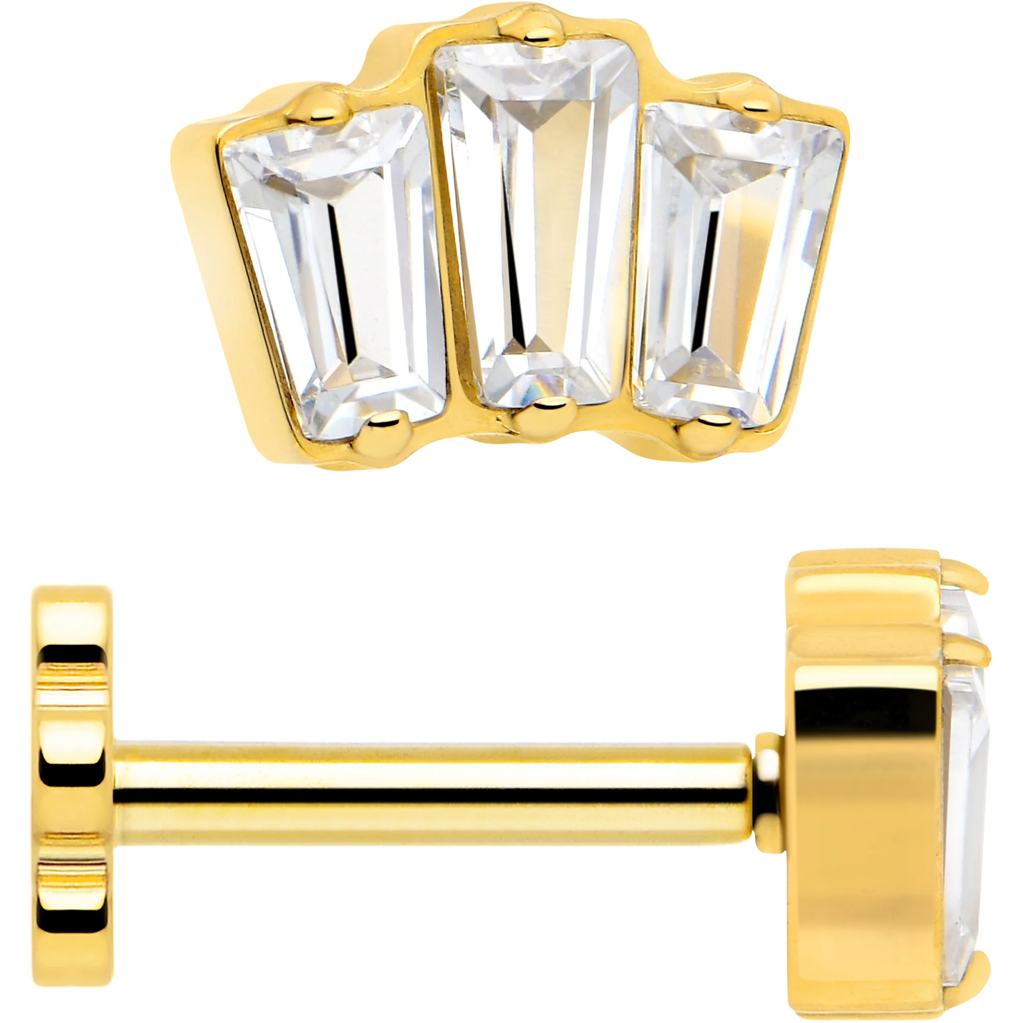 18G 1/4 Clear Gem 14k Gold Plated Implant Grade Titanium Threadless Flower Reversible Flat Back Earring - Image 6