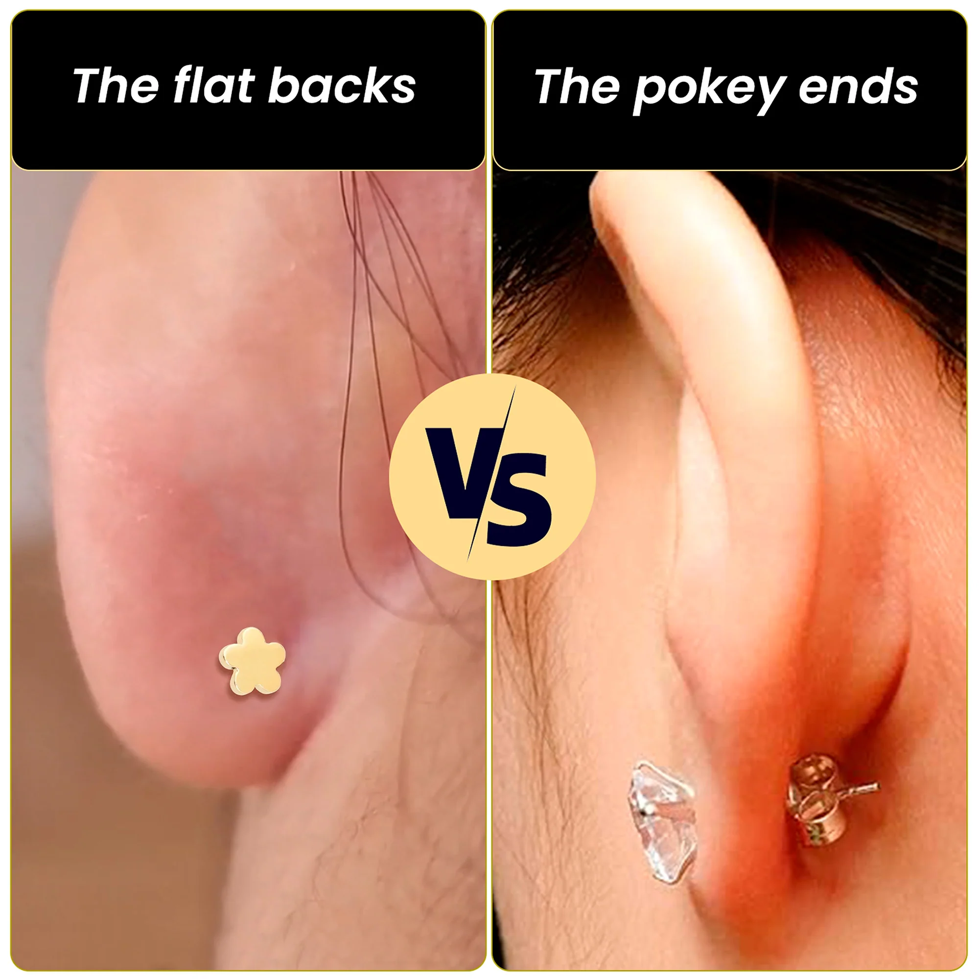 18G 1/4 Clear Gem 14k Gold Plated Implant Grade Titanium Threadless Flower Reversible Flat Back Earring - Image 7
