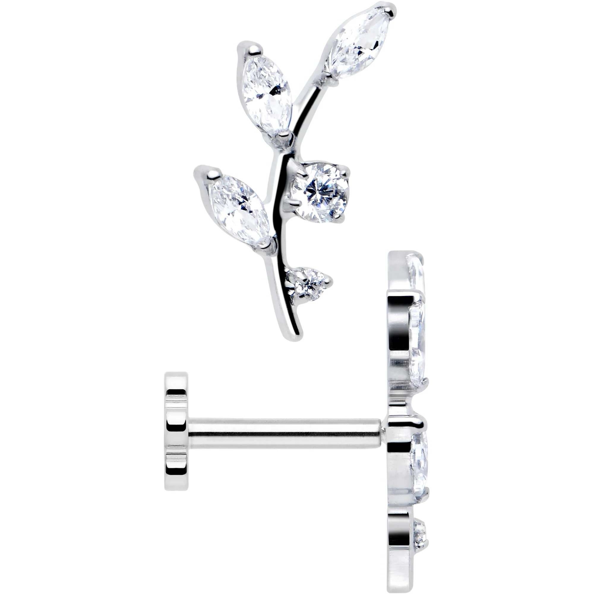 18G 1/4 Clear Gem Implant Grade Titanium Leaves Threadless Flatback Stud - Image 6