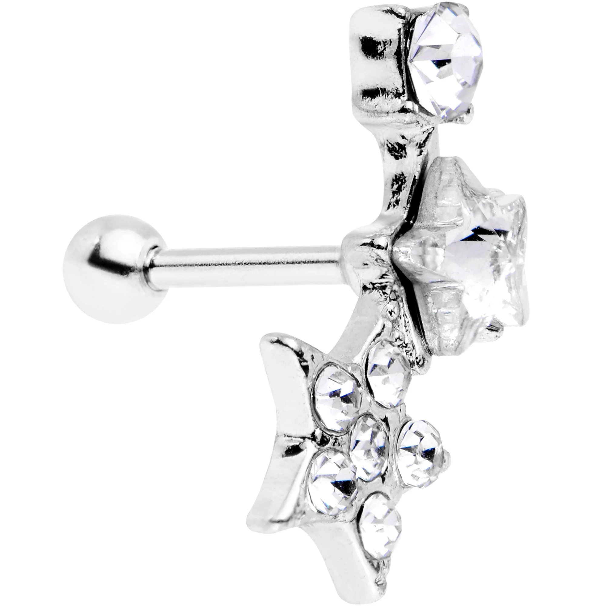 18G 1/4 Clear Gem Star Cartilage Tragus Earring - Image 3