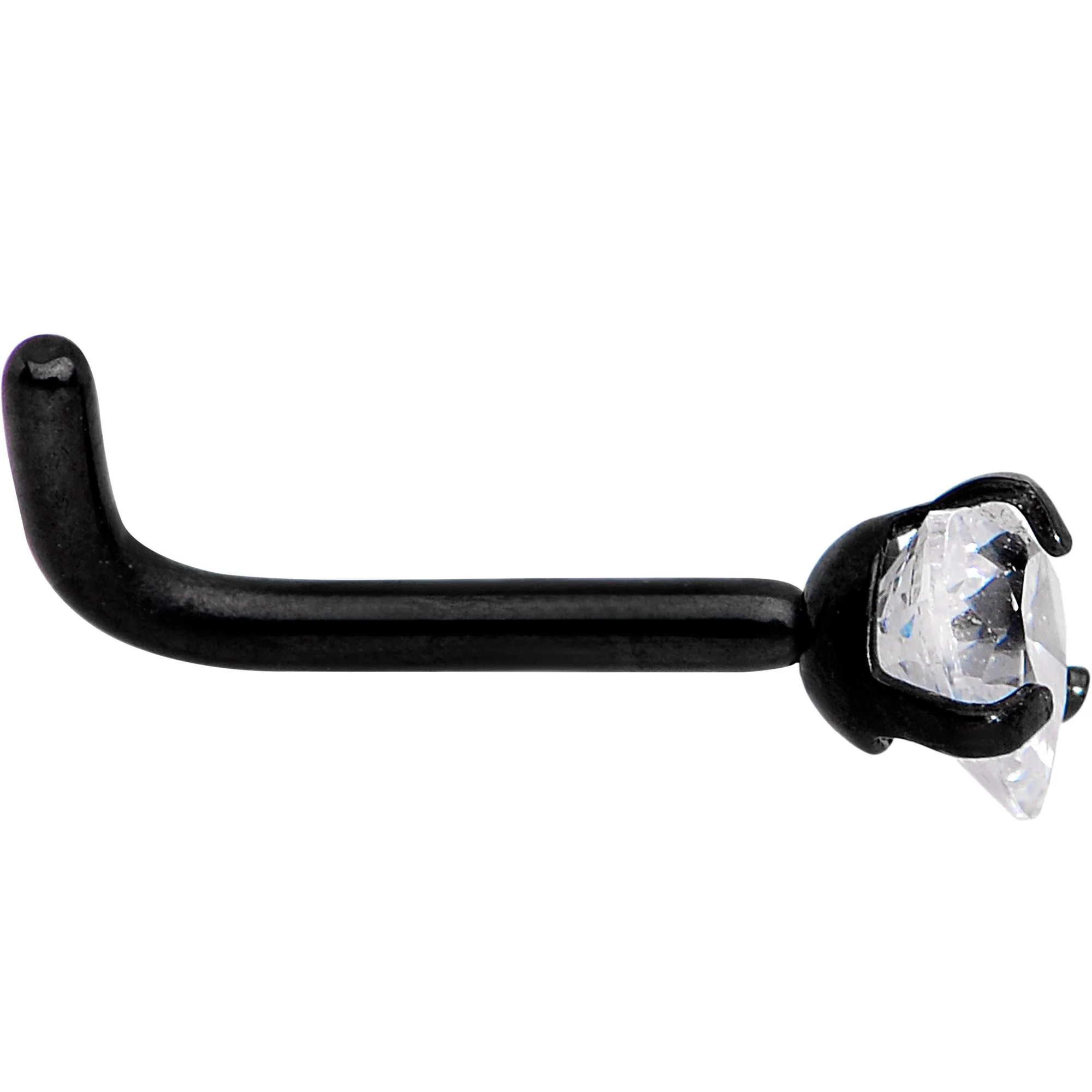 18G 1/4 Clear Heart 3mm CZ Gem Black IP L-Shape Nose Ring - Image 3