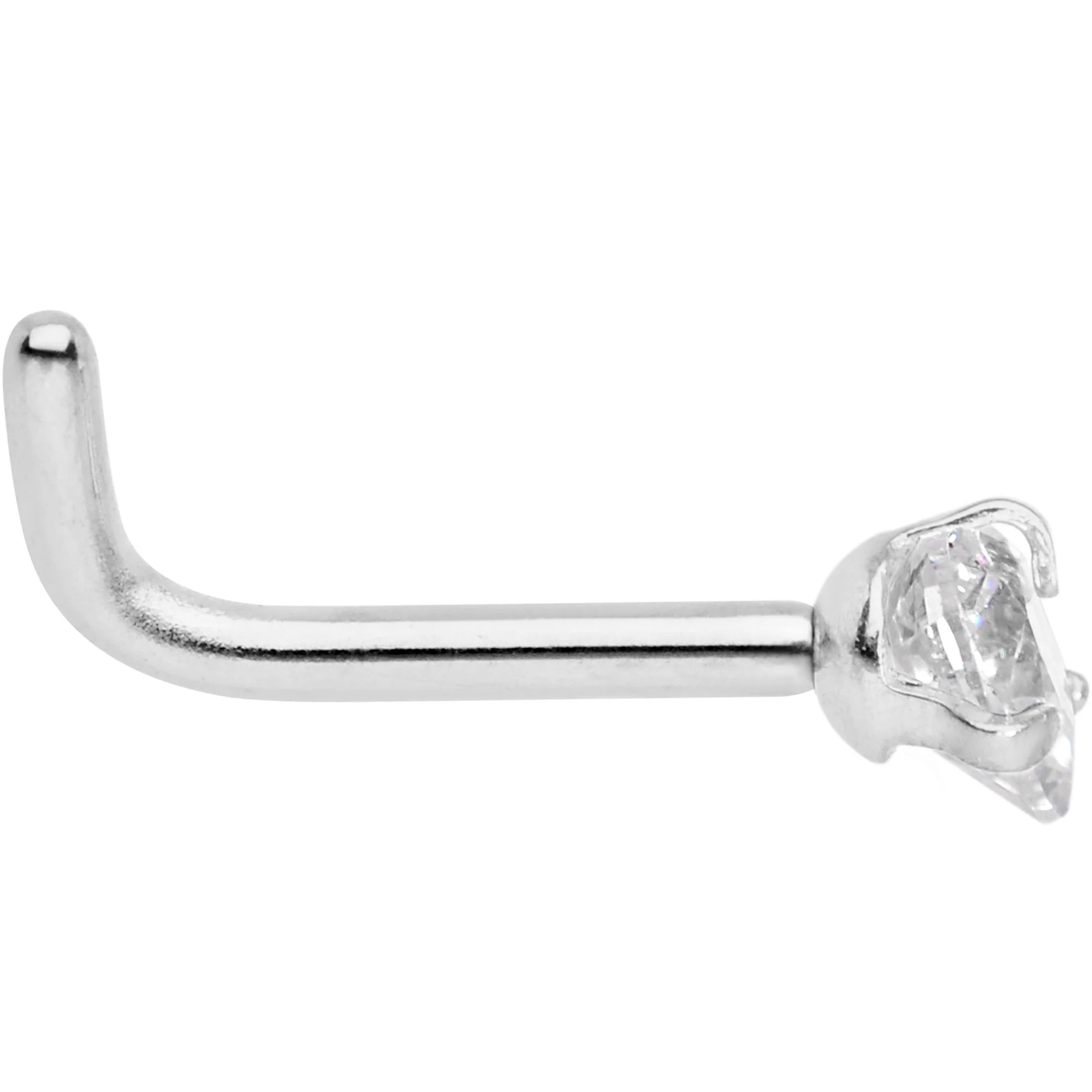18G 1/4 Clear Heart 3mm CZ Gem Steel L-Shape Nose Ring - Image 8