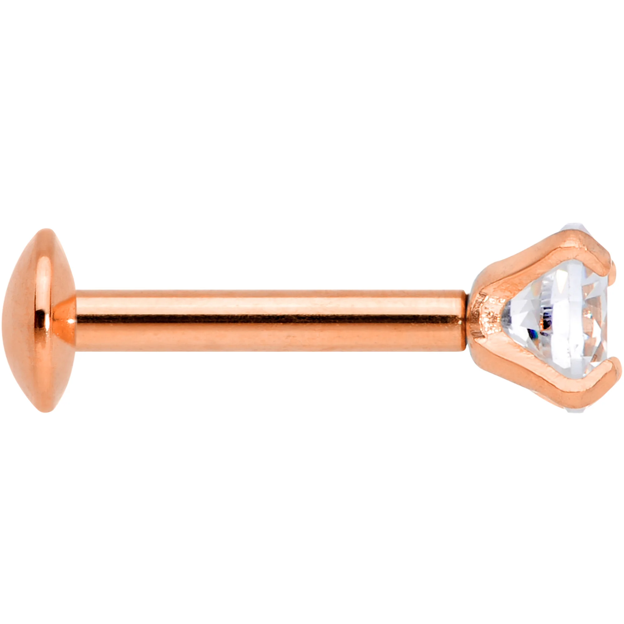 18G 1/4 CZ Gem Rose Gold PVD 3mm Threadless Push In Labret Tragus - Image 3