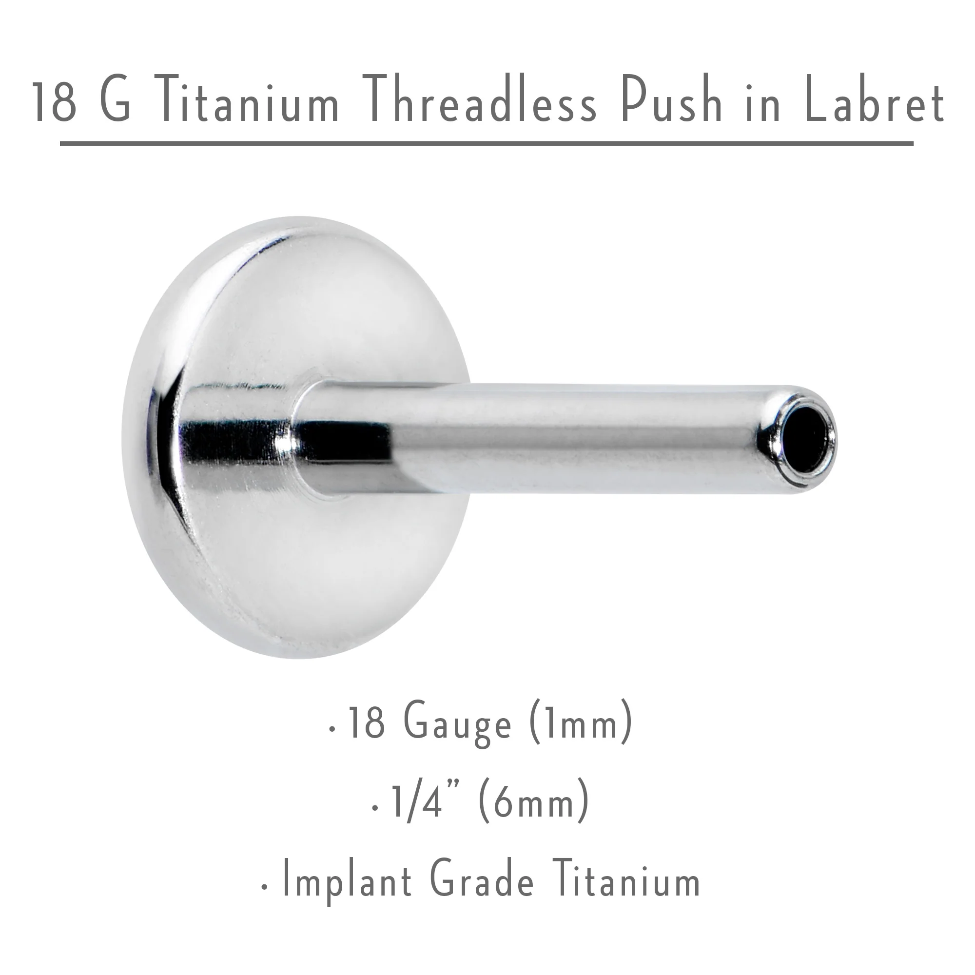 18G 1/4 G23 Titanium Threadless Post Only Labret Tragus - Image 3