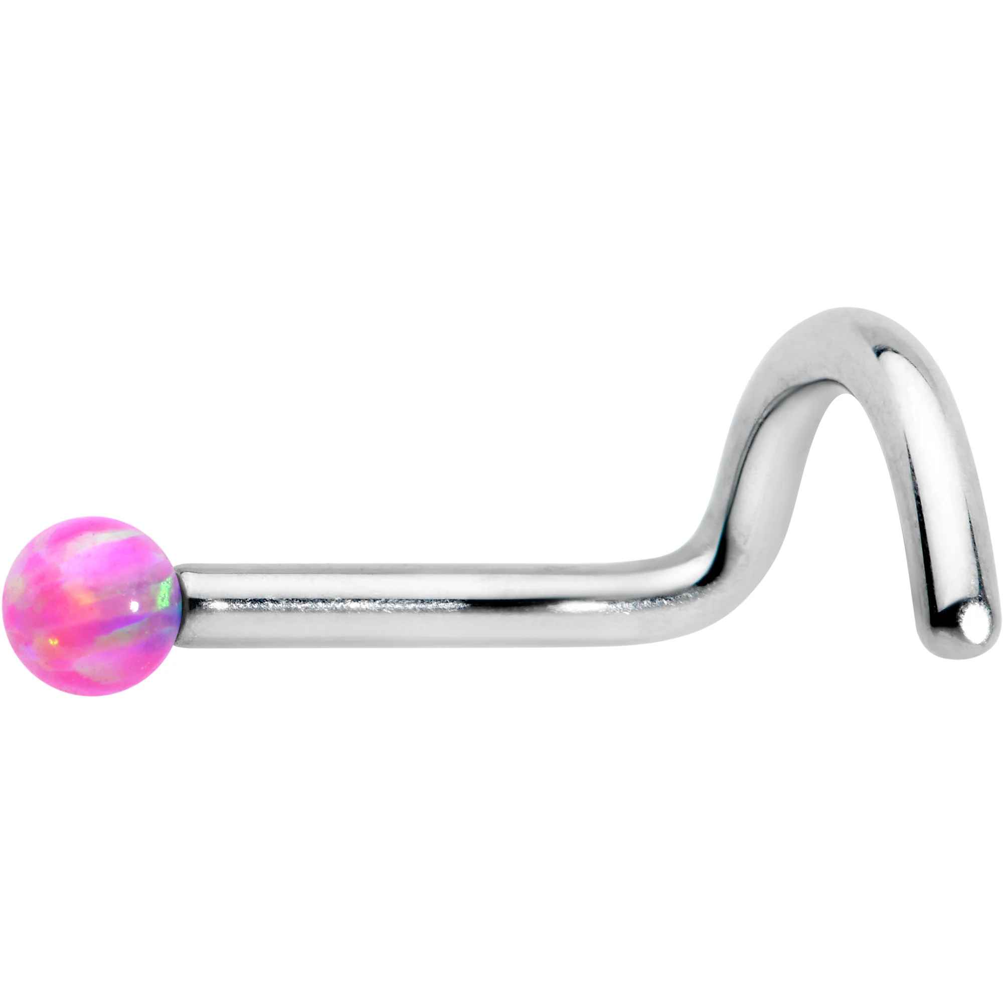 18G 1/4 Pink Synth Opal G23 Titanium Threadless Left Nose Screw - Image 2