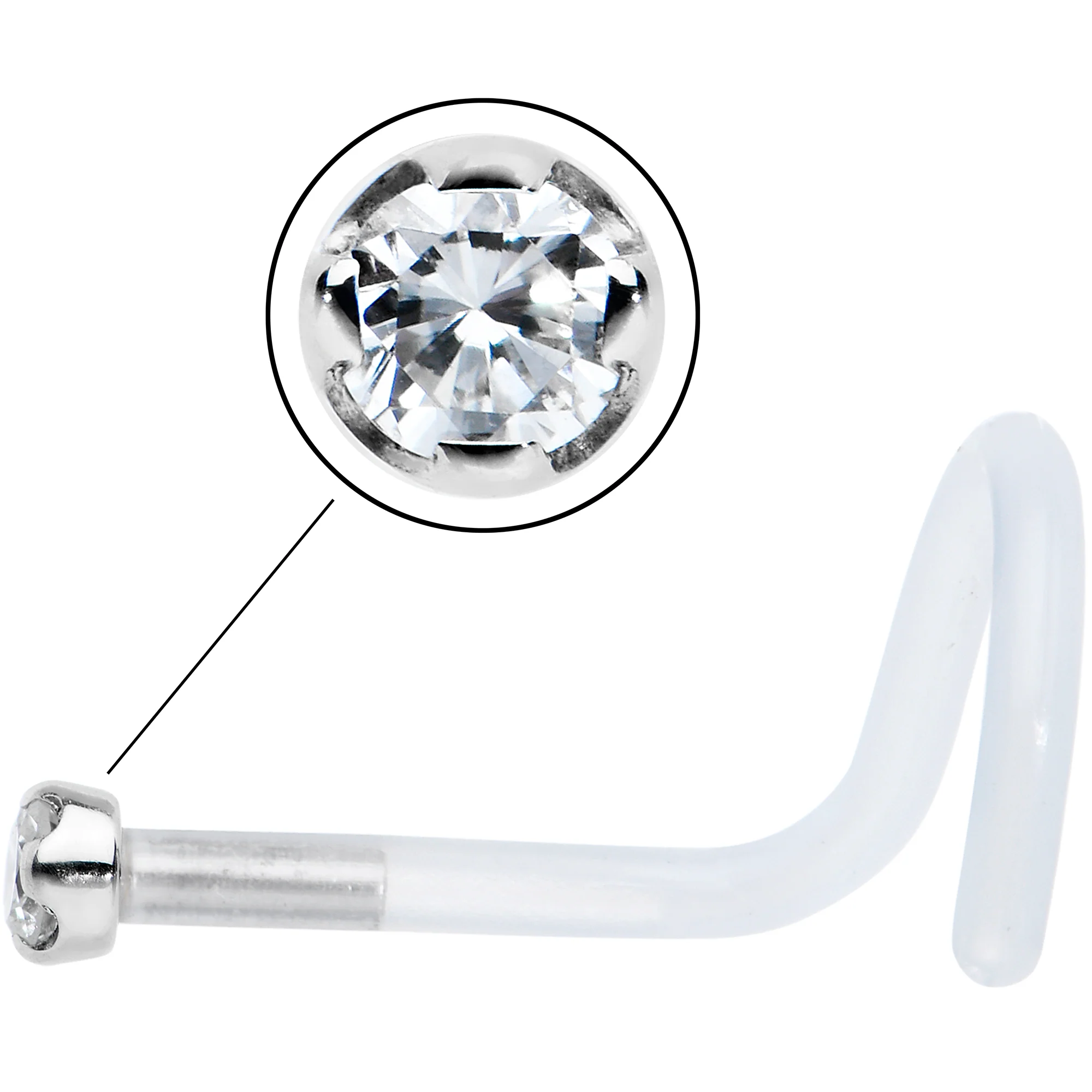 18G 14K White Gold 1.5mm Genuine Diamond Bioplast Micro Nose Ring - Image 4