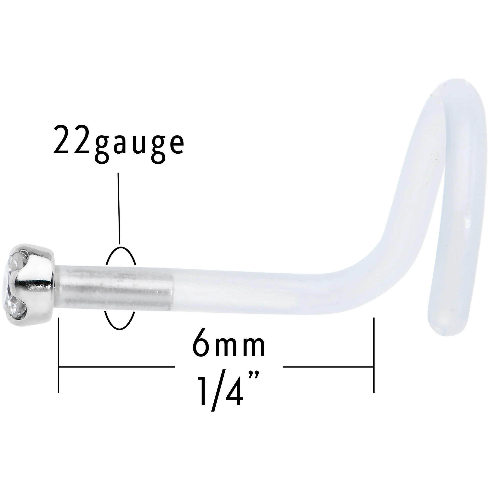 18G 14K White Gold 1.5mm Genuine Diamond Bioplast Micro Nose Ring - Image 6