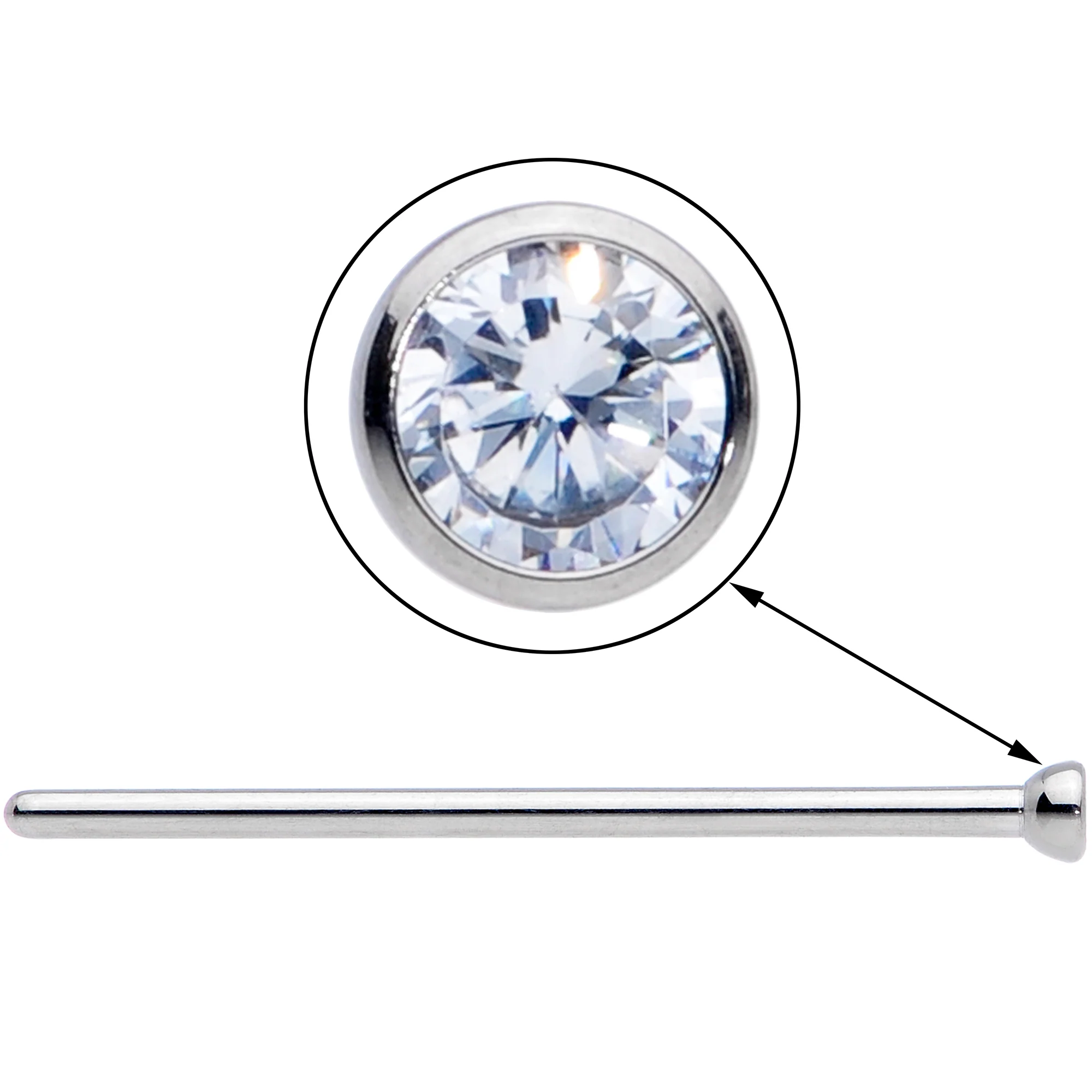 18G 3/4 Clear CZ Gem Grade 23 Titanium Fishtail Nose Ring 2mm - Image 3
