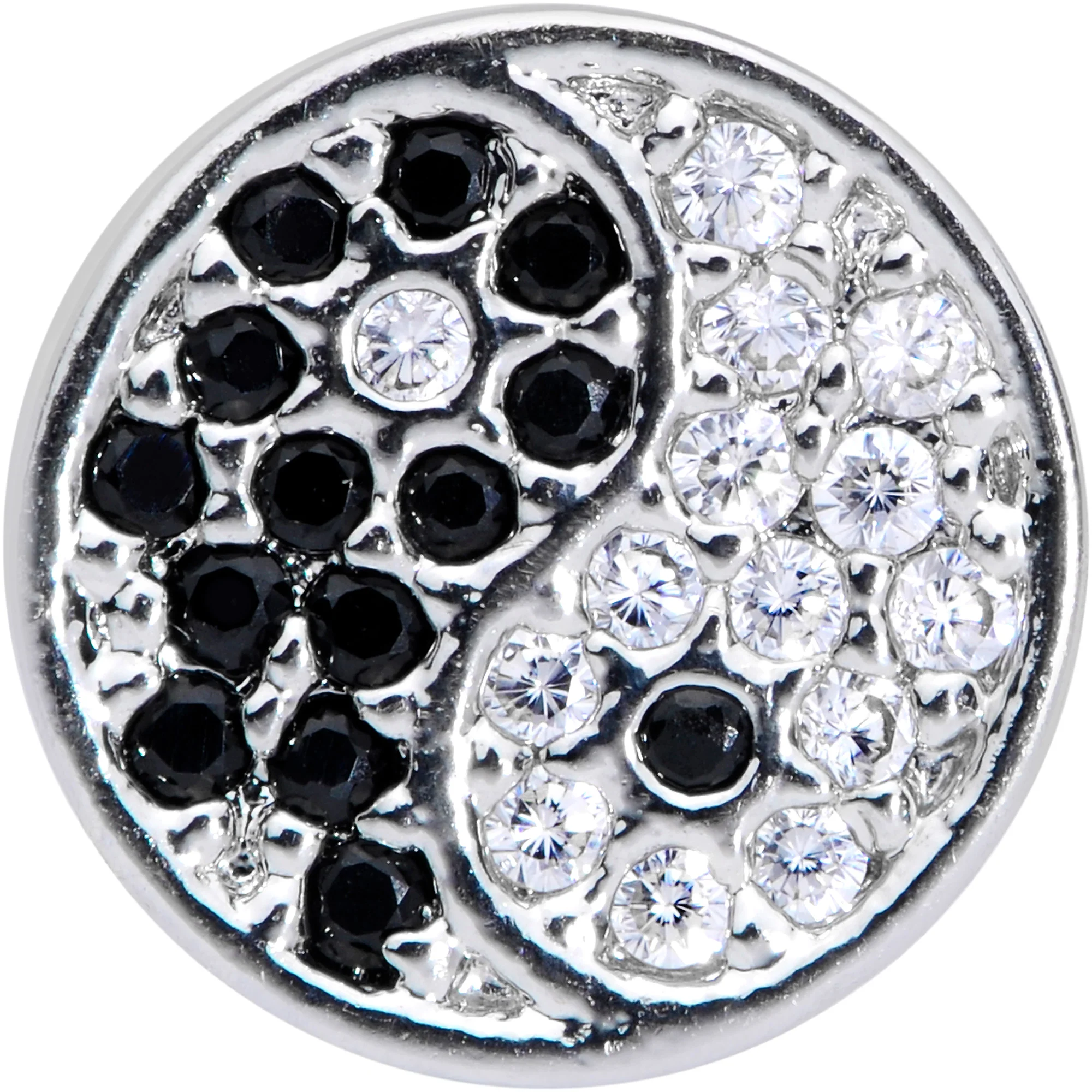 18G 3/8 Clear Black CZ Gem Yin Yang Nose Hoop - Image 2
