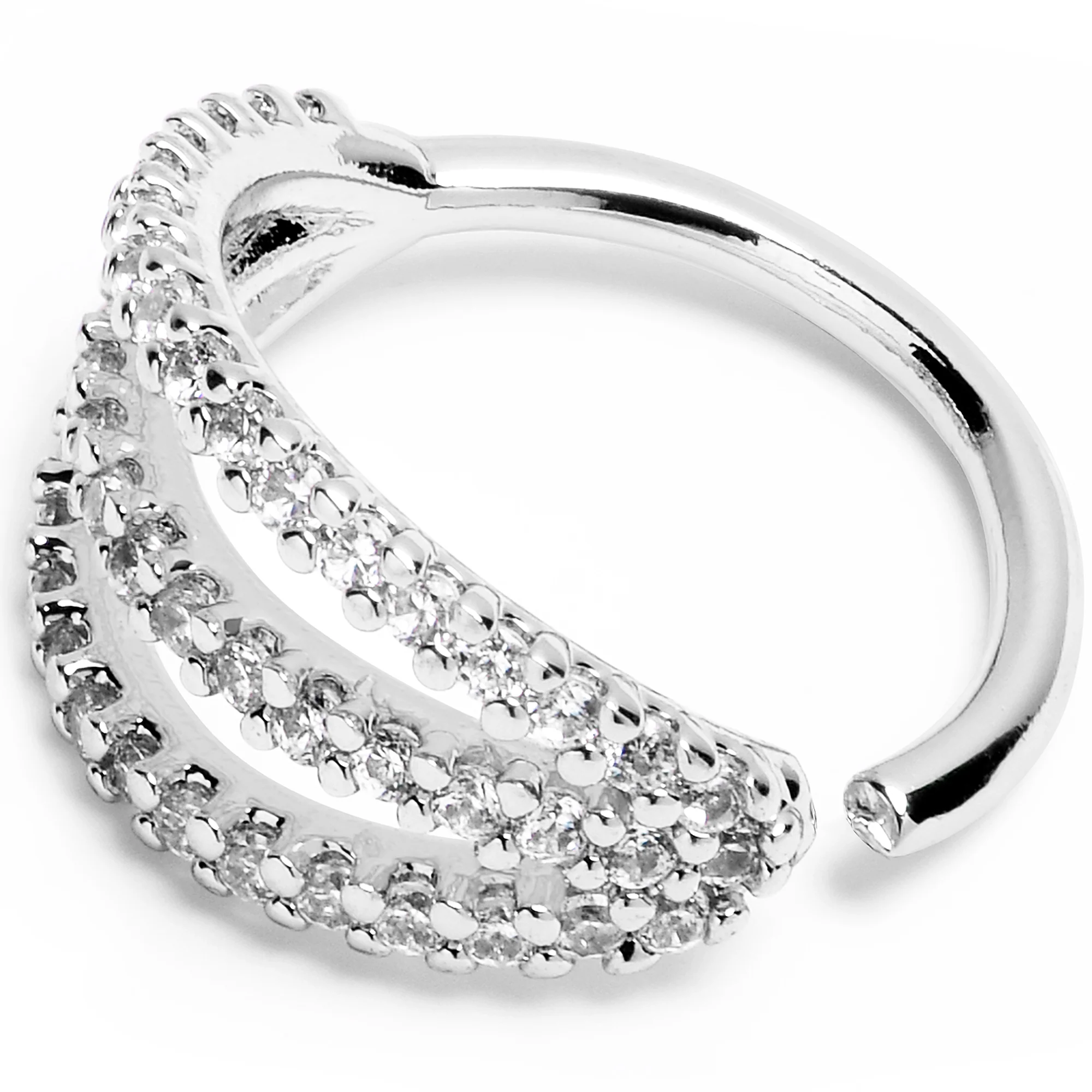 18G 3/8 Clear CZ Gem Faux Triple Hoop Closure Ring - Image 2